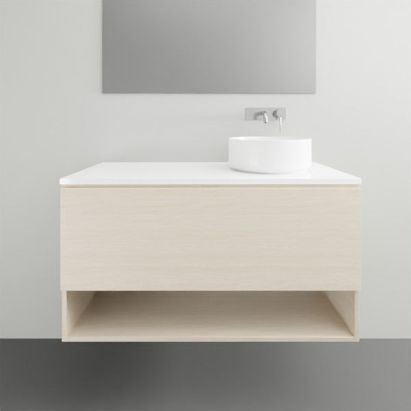 ADP Glacier Lite Shelf Slim Vanity with Solid Surface Top - Modern Bathroom Storage Solution for Small Spaces, Perfect for Makeup Organization and Bathroom Essentials