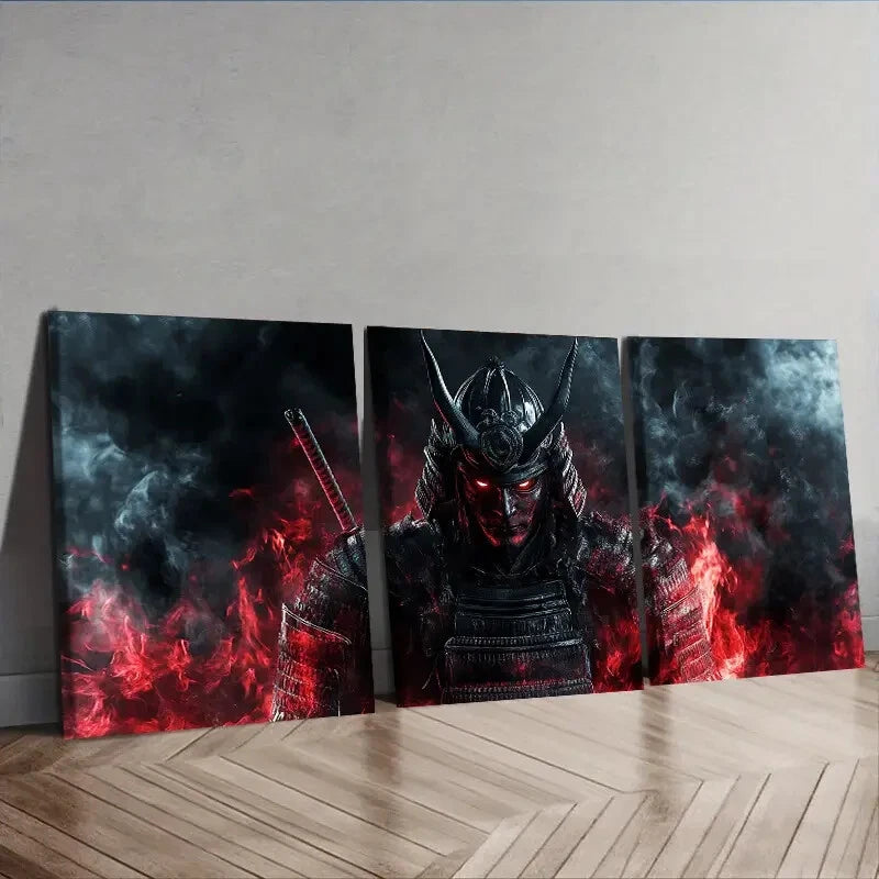 3-Piece Crimson Warrior with Black Horns Wall Art Set - Framed Canvas 40x60cm - High Quality Print - 100% Australian Made - Ready to Hang - Perfect for Living Room, Bedroom, or Office Decor