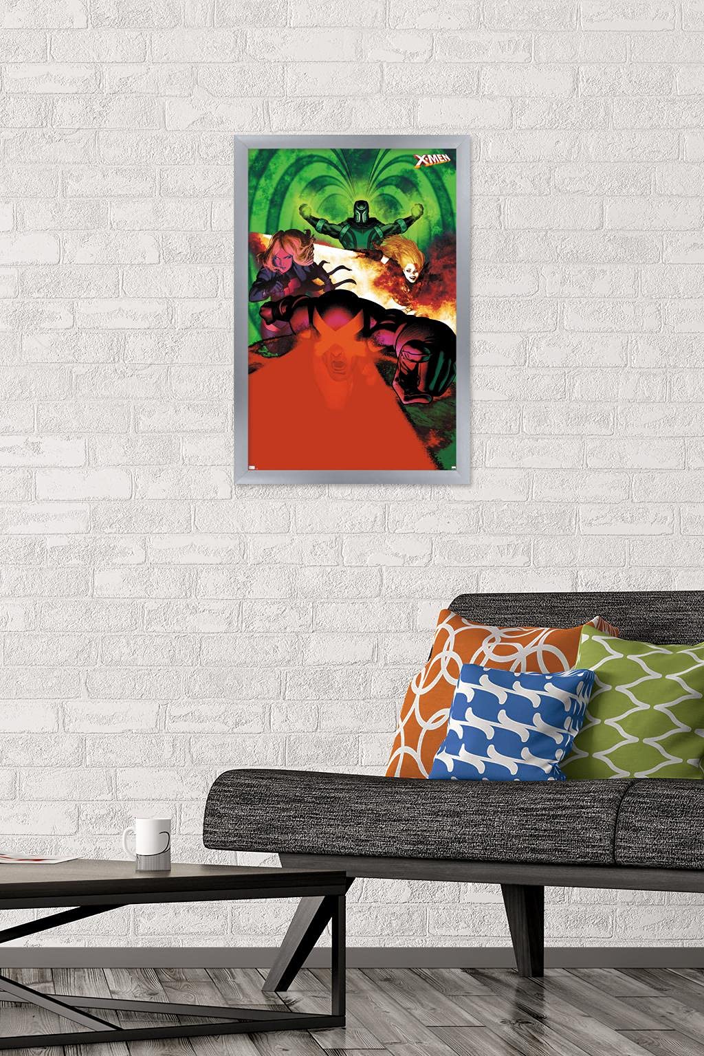 Marvel Comics X-Men Wall Poster - Emma Frost, Magneto, Magik & Cyclops Art Print (22.4x14.7 Inches) Silver Framed Version | Superhero Room Decor, Comic Book Fan Gift, Home & Office Wall Art