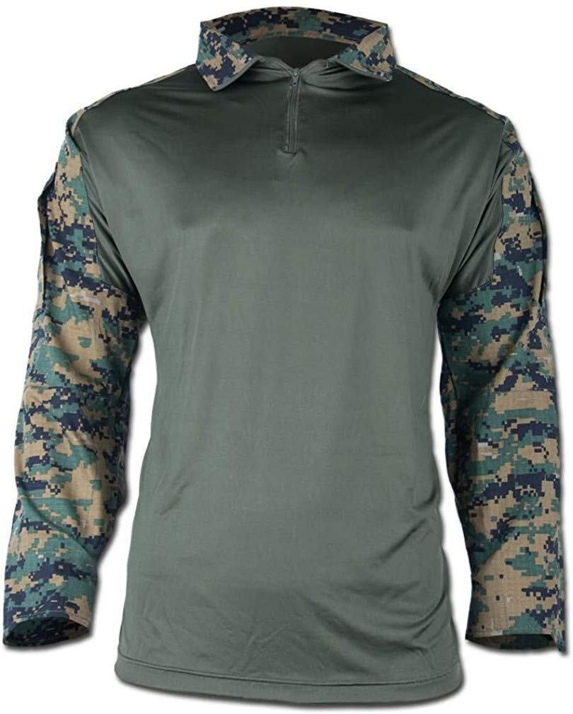 Mil-Tec Warrior Tactical Shirt with Removable Elbow Pads - Digital Woodland Camo Military Uniform for Airsoft, Hunting & Outdoor Activities