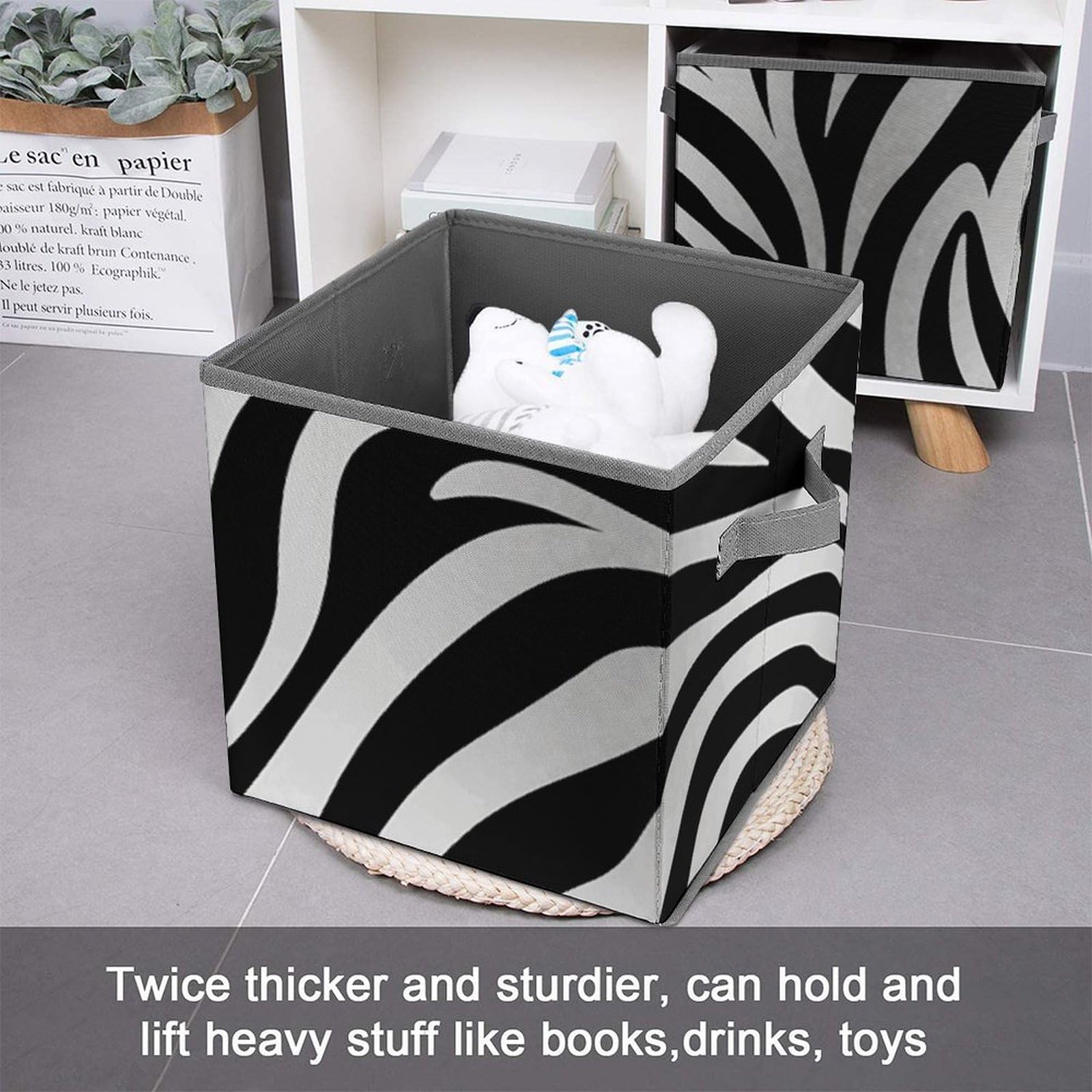 Foldable Zebra Print Storage Cubes with Handles - Closet Organizer Bins for Cabinet, Shelf & Wardrobe - Perfect for Bedroom, Kids Room & Office Organization