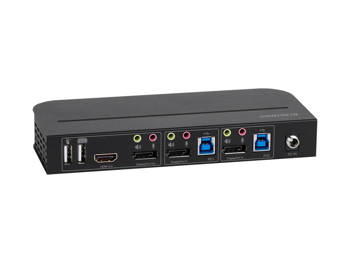 Monoprice Blackbird 4K 2x1 KVM Switch - DisplayPort 1.4 & USB 3.0 - 4K@60Hz HDR, YCbCr 4:4:4, HDCP 2.2 - Share Keyboard, Mouse, Monitor & Printer Between 2 Computers - Perfect for Home Office & Gaming Setup