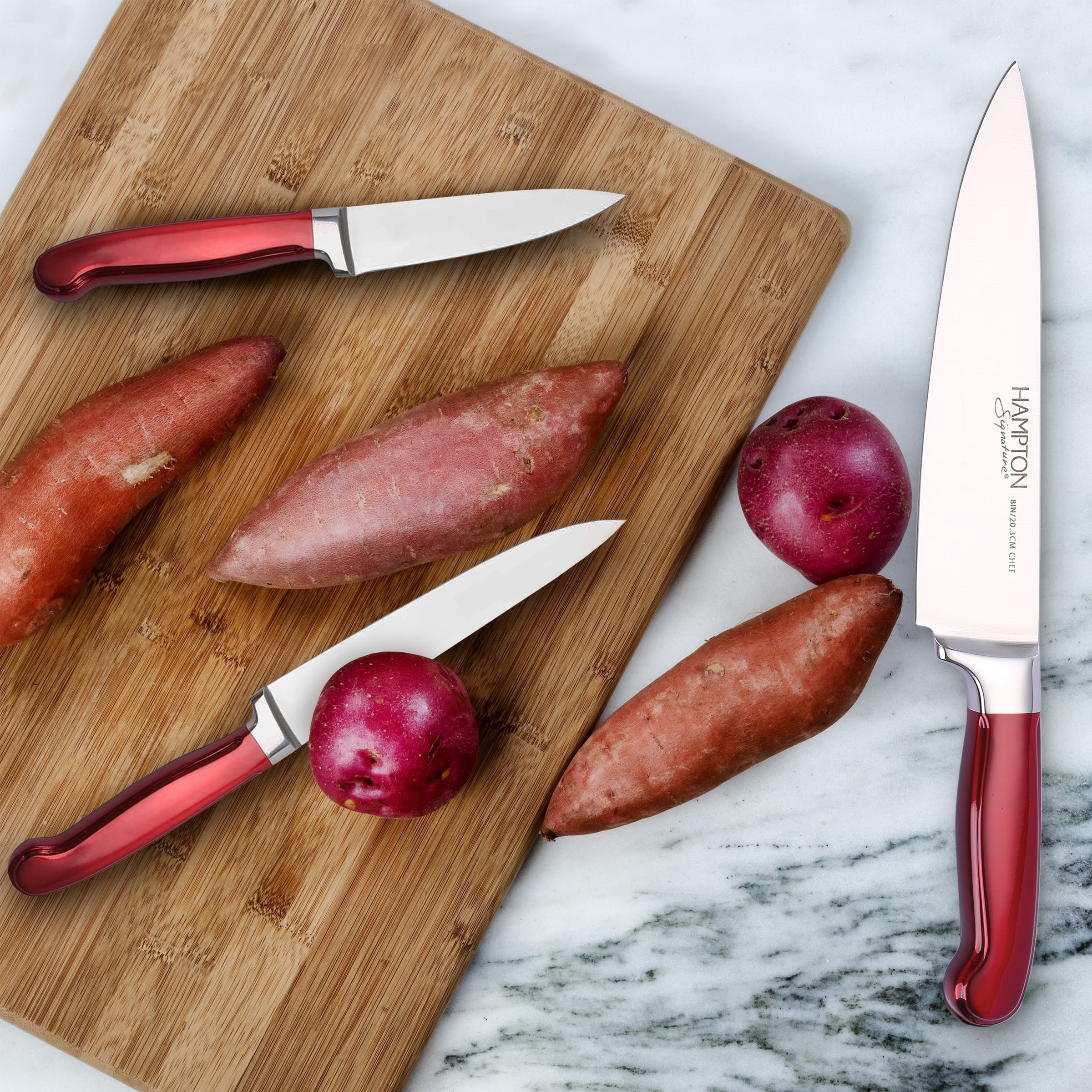 Premium Rorik Red 14-Piece Stainless Steel Knife Block Set - Complete Kitchen Cutlery Collection for Cooking, Slicing & Serving - Perfect for Home Chefs & Dinner Parties