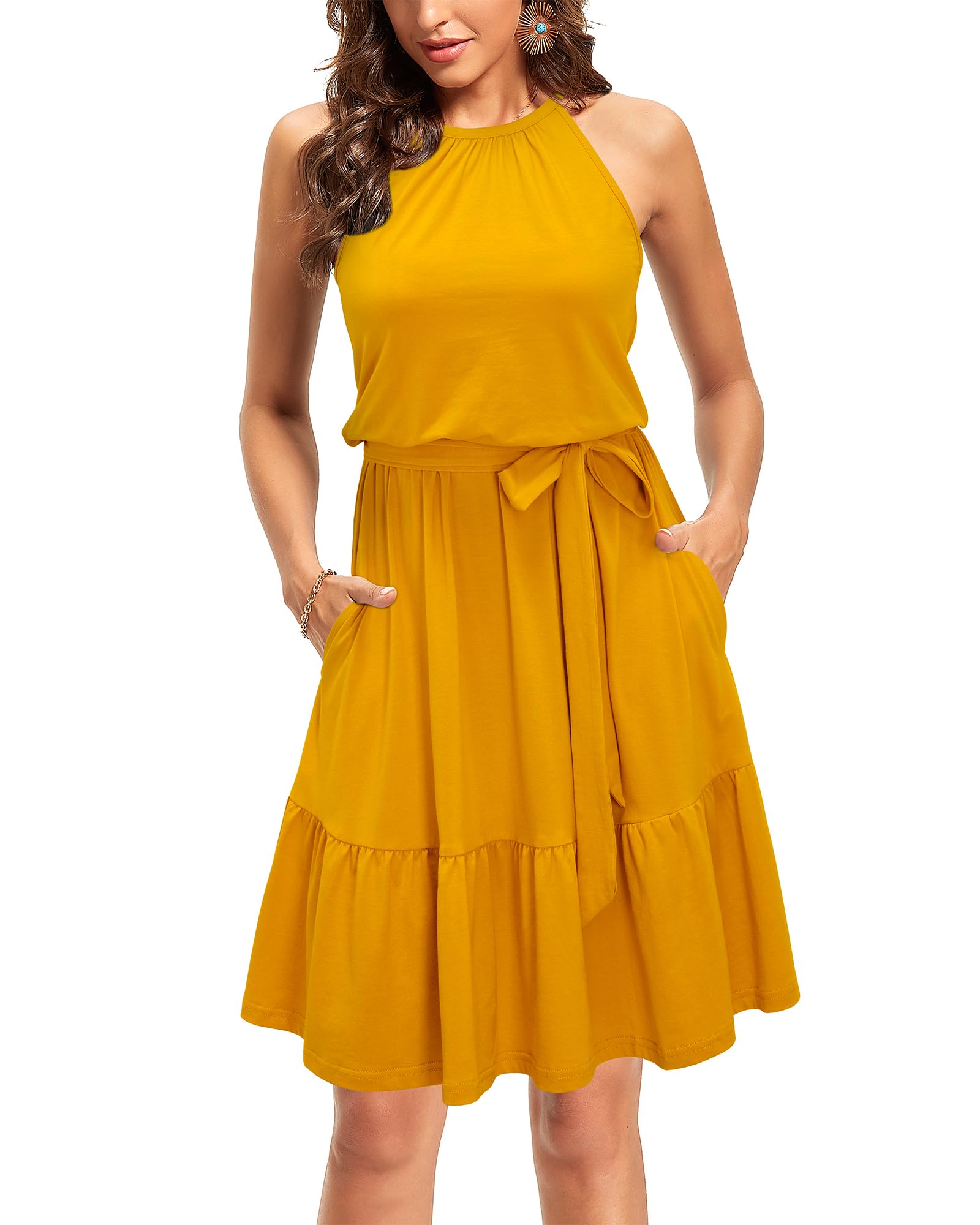 Newshows Women's 2025 Summer Halter Sundress with Pockets - Casual Beach Dress, Wedding Guest Outfit & Vacation Wear for Women | Perfect for Pool Parties, Tropical Getaways and Summer Events