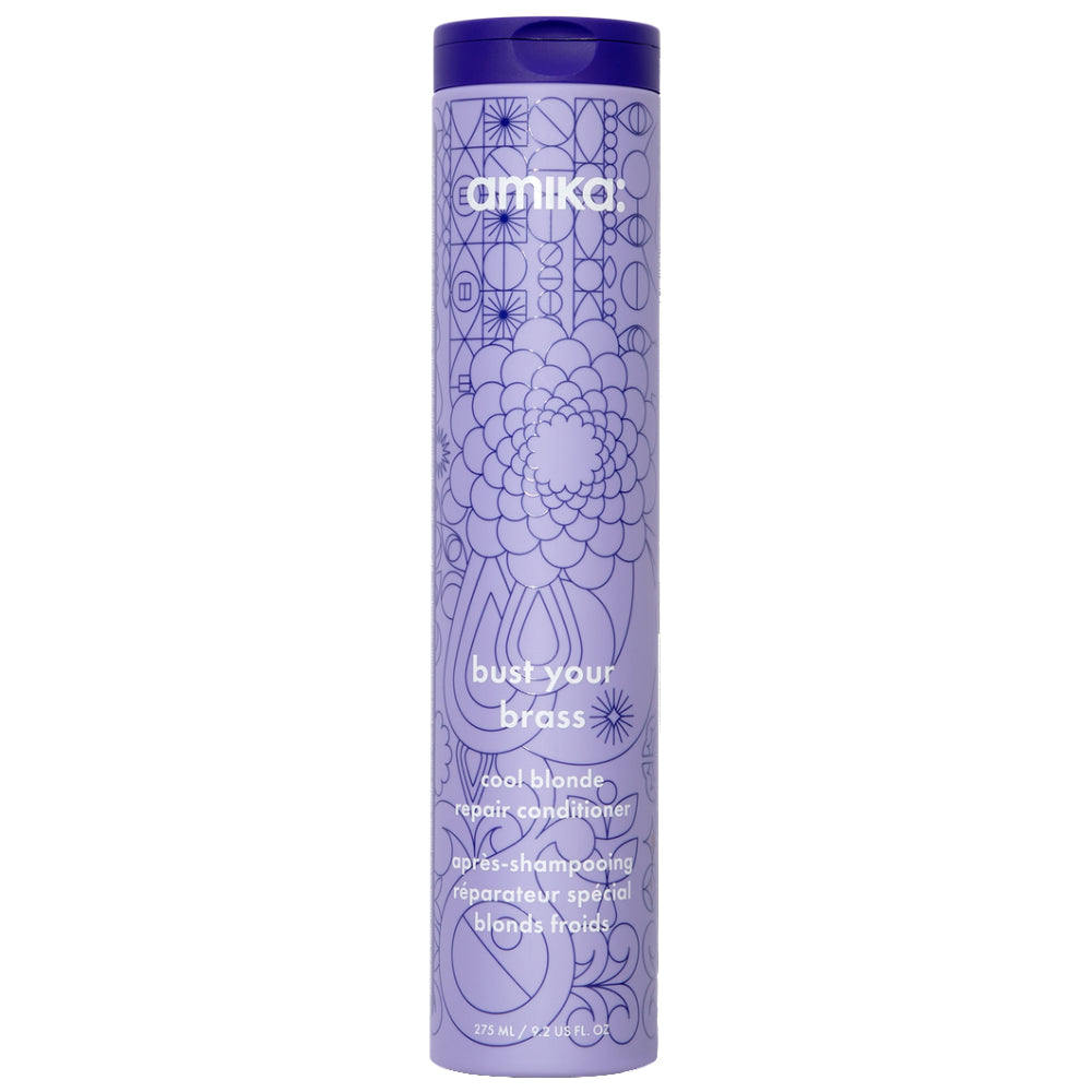 Amika Bust Your Brass Conditioner - Purple Toning Hair Mask for Blonde, Silver & Bleached Hair - Neutralizes Brassiness & Enhances Shine - Perfect for Salon & At-Home Hair Care