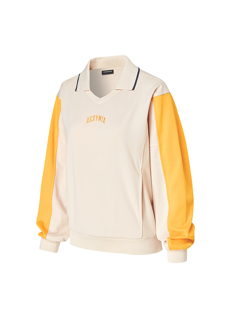 Trendy Color Block Collar Sweatshirt for Women - Stylish Pullover with Contrast Collar | Perfect for Casual Outfits, Streetwear Fashion & Everyday Wear