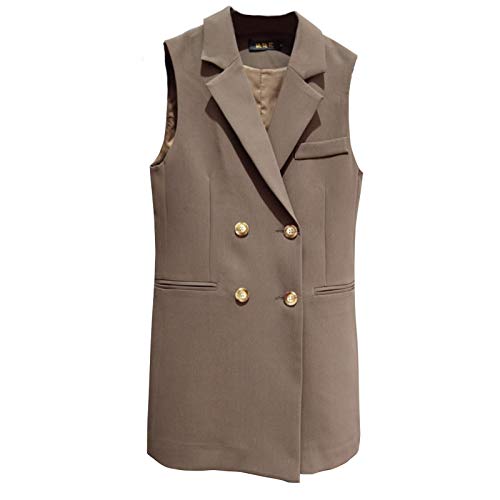 Women's Double Breasted Sleeveless Blazer Vest - Mid-Length Loose Waistcoat for Spring & Autumn | Korean Style Fashion | Perfect for Office Wear, Casual Outfits and Layering