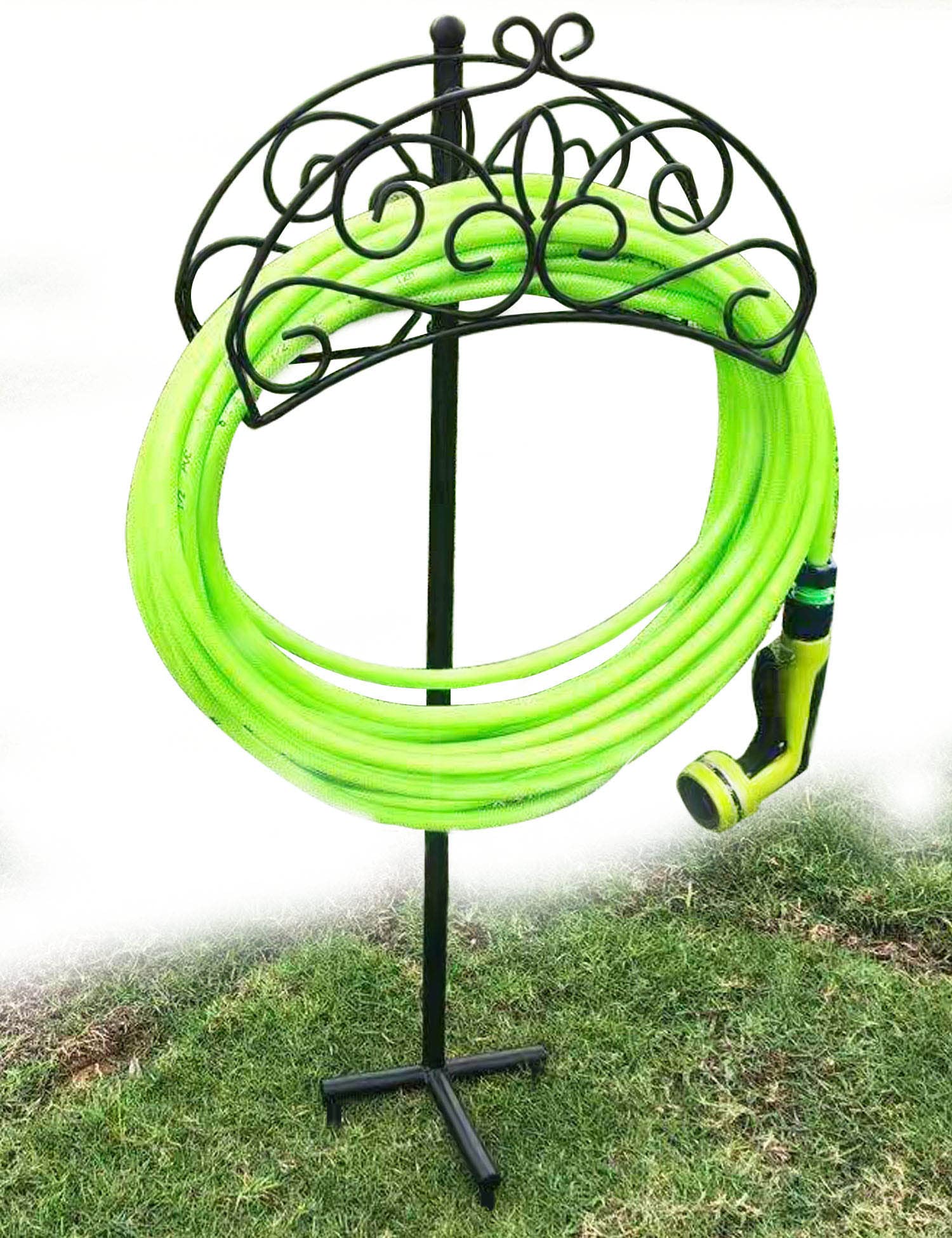 Heavy Duty Metal Garden Hose Holder - Detachable Outdoor Water Hose Hanger & Storage Stand for Yard, Lawn, and Patio - Durable Black Hose Organizer for Easy Watering and Garden Maintenance