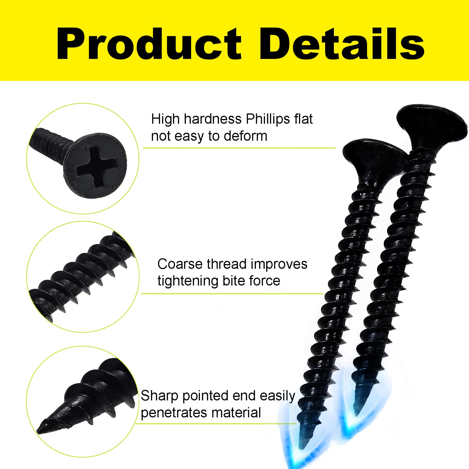 400 pcs #6 x 1'' (25mm) Wood Screws - Coarse Thread Drywall & Cabinet Screws, Phillips Flat Head Self-Tapping Screws for Woodworking, Home Repairs & DIY Projects - Perfect for Furniture Assembly, Drywall Installation & Cabinet Making