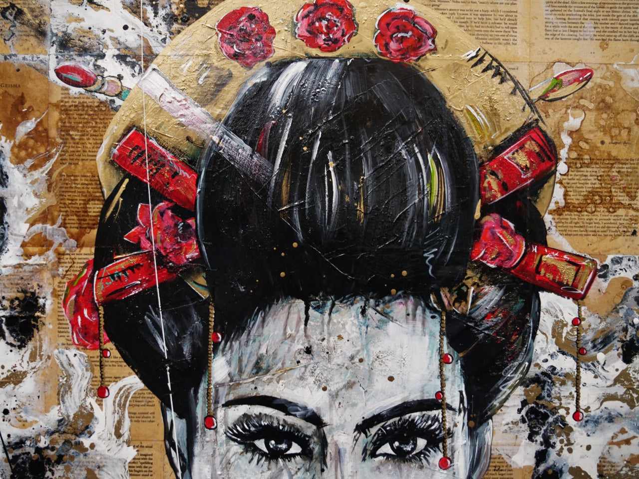 140cm x 100cm Geisha Abstract Realism Canvas Art Print - Japanese Book Club Decor, Living Room Wall Art, Office Painting