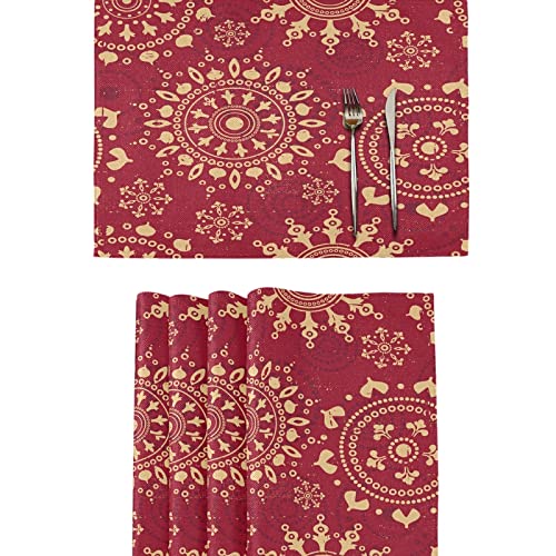 Reversible Christmas Snowflake Placemats Set of 4 - Farmhouse Style Washable & Heat-Resistant Table Mats for Dining Table & Kitchen Decor | Holiday Dinner Party & Everyday Use