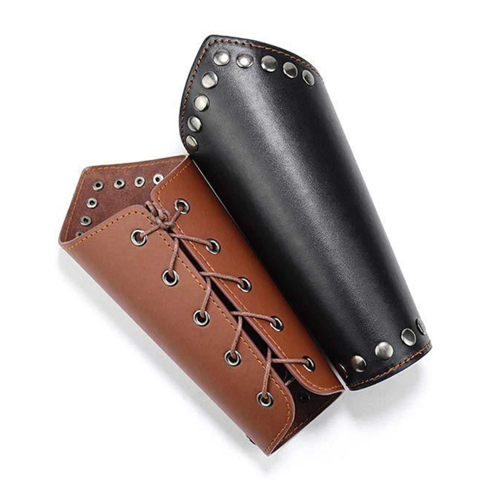 2 Pcs PU Leather Buckle Arm Bracers - Medieval Wristband Armor Cuffs for Cosplay, LARP, Renaissance Fairs & Christmas Gifts