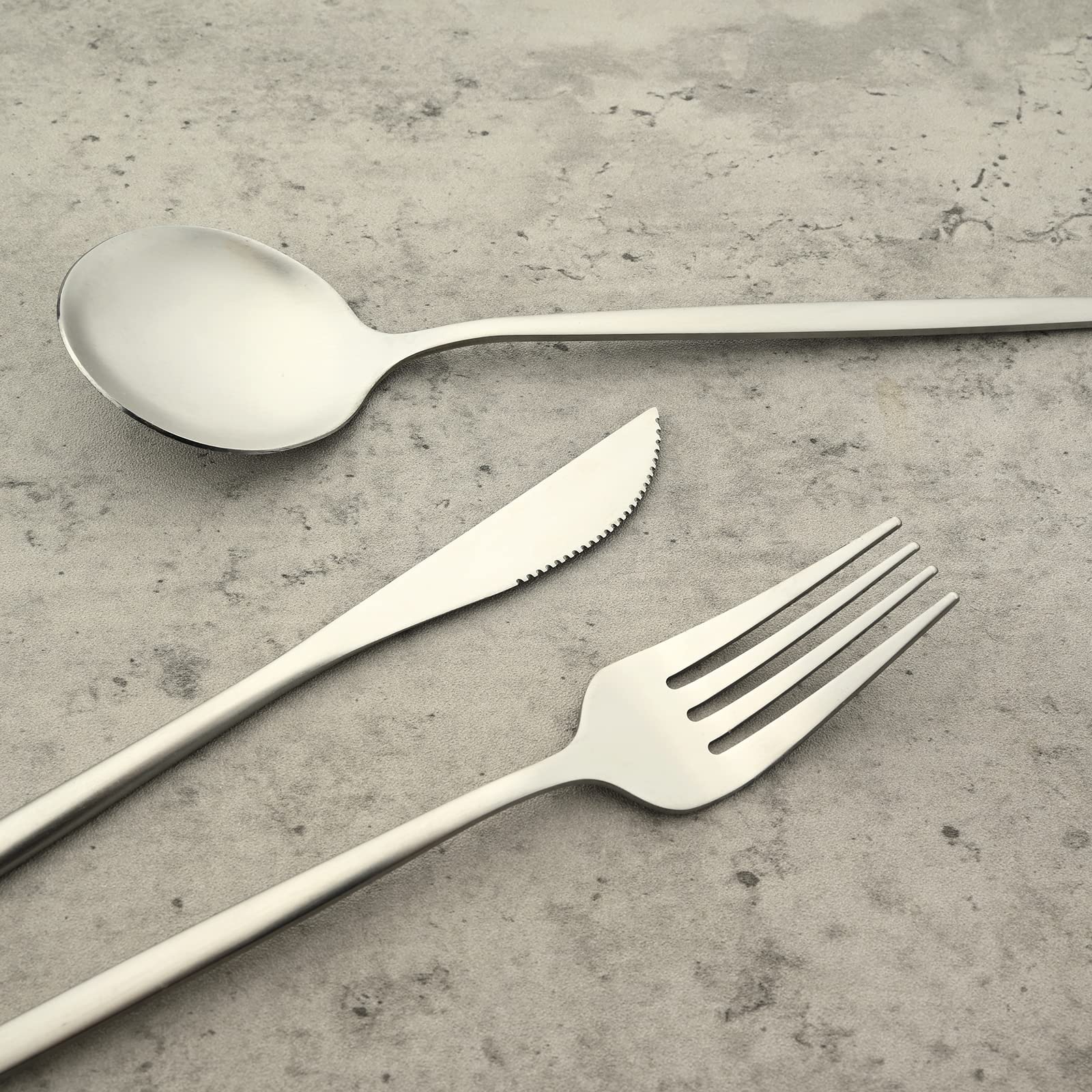 20-Piece Matte Silver Stainless Steel Flatware Set - Knife, Fork, Spoon & Salad Fork - Service for 4 - Durable Kitchen & Dining Utensils for Everyday Use, Dinner Parties, and Restaurant-Style Meals at Home