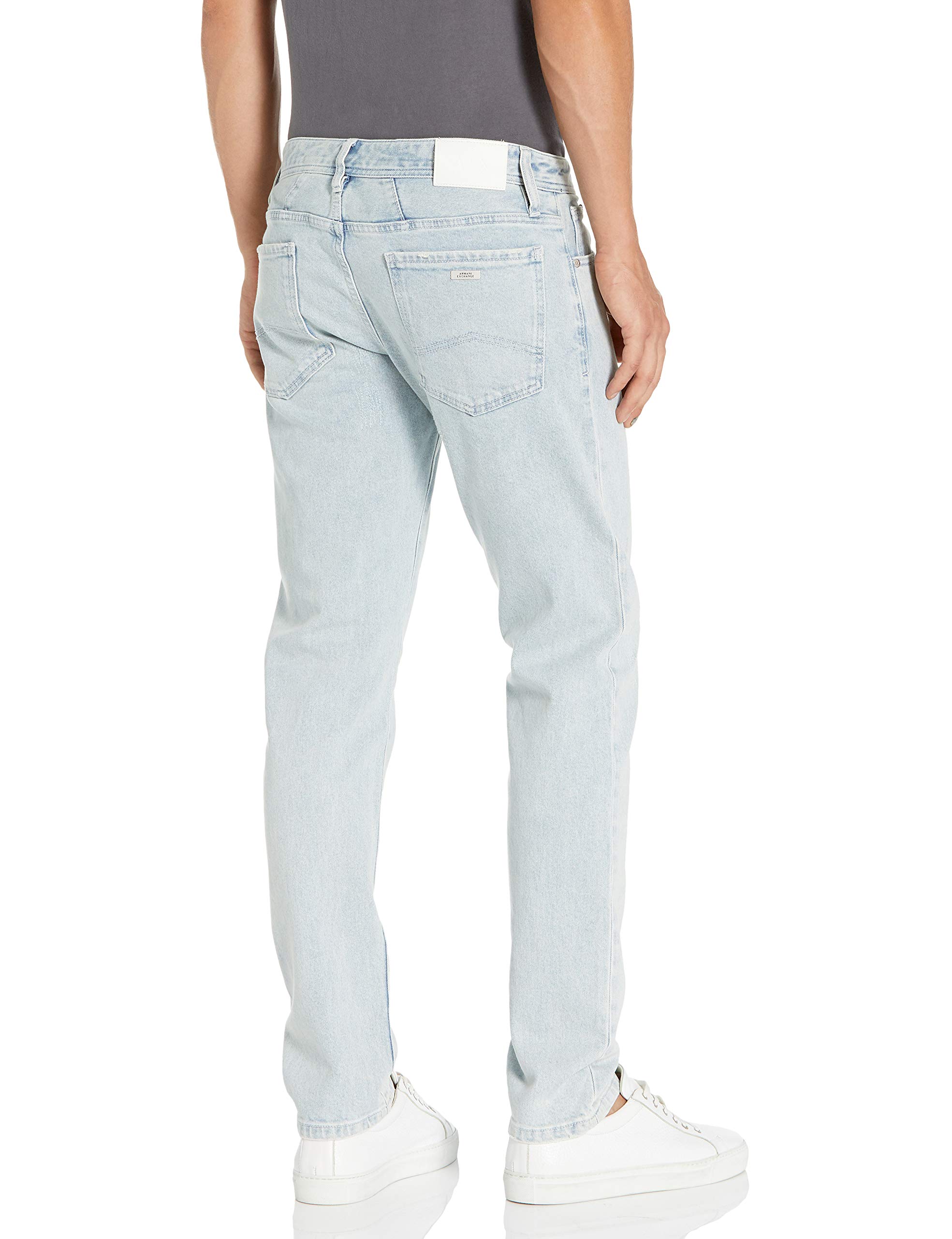 Armani Exchange Men's Super Light Wash Patch & Repair Skinny Fit Denim Jeans - Stylish Distressed Jeans for Casual Wear & Night Out