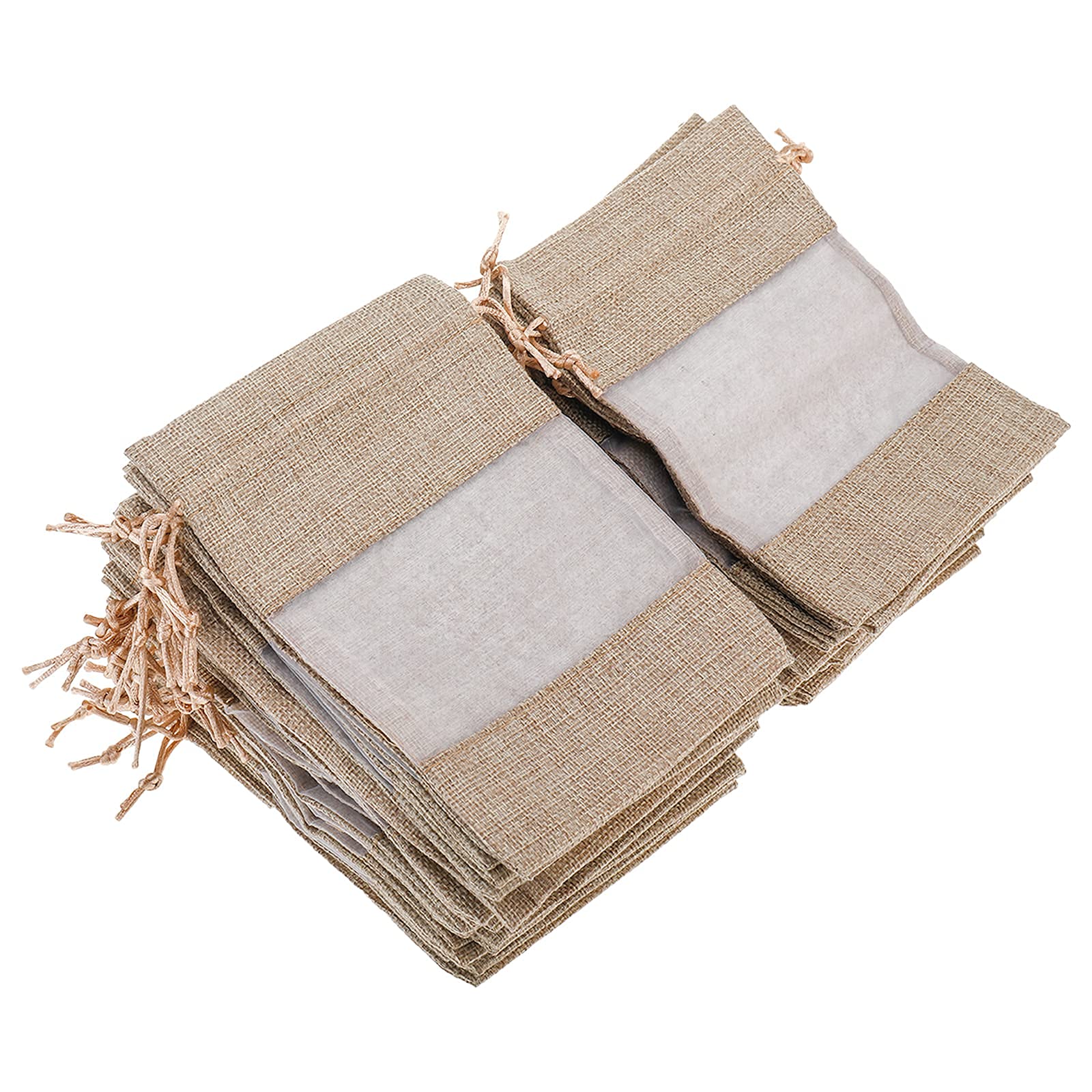 XMSound 50 Pack 5x7 Inch Linen Burlap Drawstring Bags - Sheer Organza Gift Bags for Wedding Favors, Party Decor, Cosmetic Samples & DIY Crafts | Perfect for Bridal Showers, Baby Showers & Holiday Gift Packaging