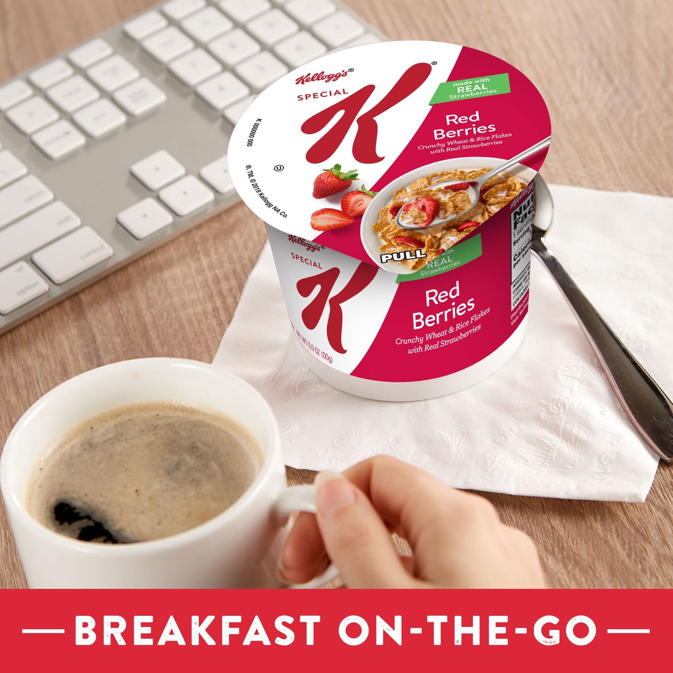 Kellogg's Special K Breakfast Cereal Cups with Real Strawberries & Red Berries - 30oz Case (12 Cups) | 11 Vitamins & Minerals | Perfect for Quick Breakfast, Office Snacks & Healthy On-the-Go Meals