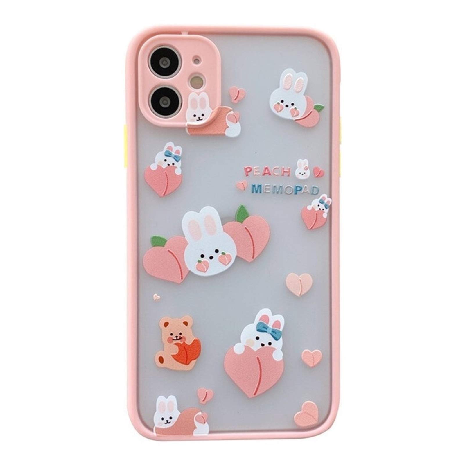Cute Cartoon Peach Rabbit Korean Hard PC Phone Case for iPhone 11 Pro Max XR X XS Max 7 8 Plus SE 2020 - Shockproof Protective Cover (Pink) | Perfect Gift for Girls, Teens & Kawaii Lovers