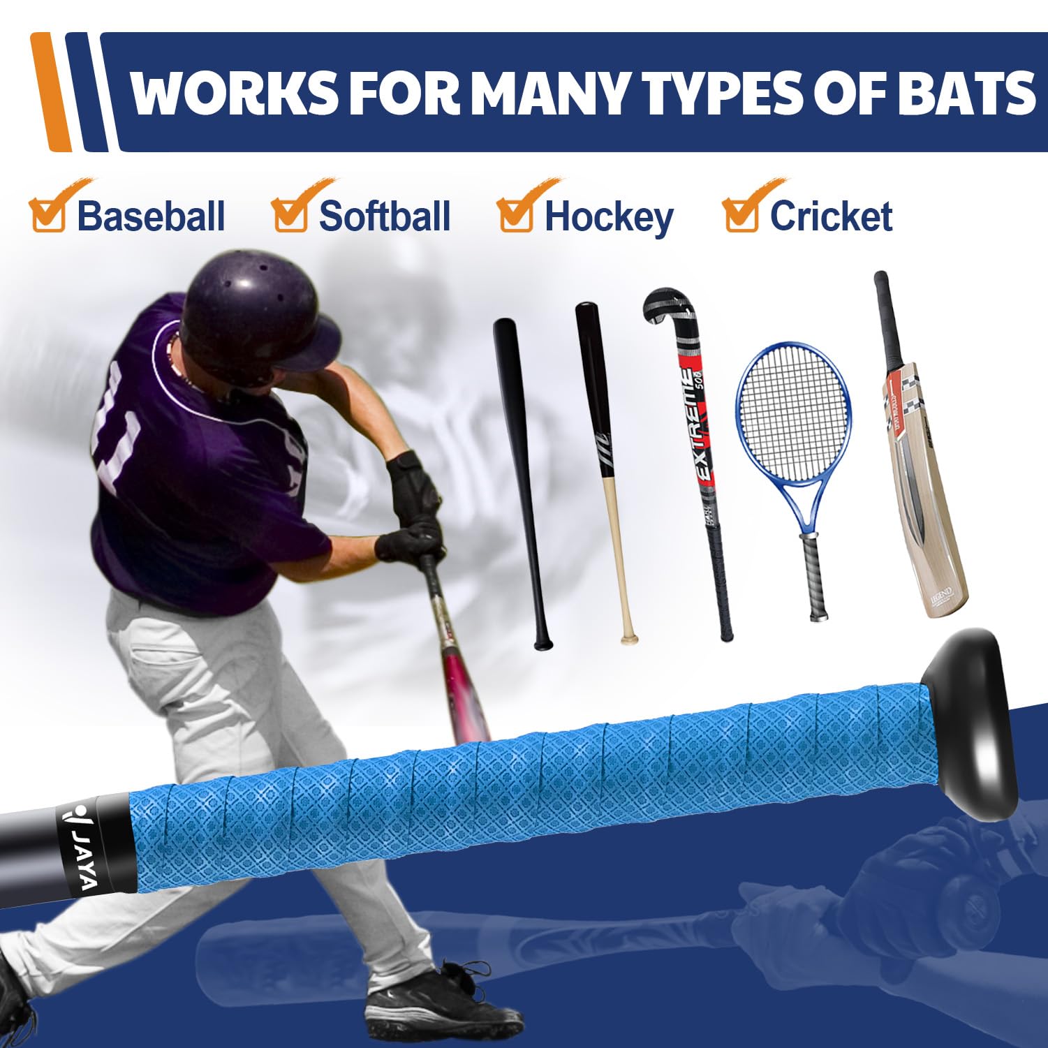 JAYA Bat Grip Tape - 1.2mm Anti-Slip Baseball Bat Handle Wrap with Full Adhesive Back (Set of 2) - Professional Batting Tape for Baseball, Softball & Cricket | Perfect for Enhanced Grip and Control During Games & Practice