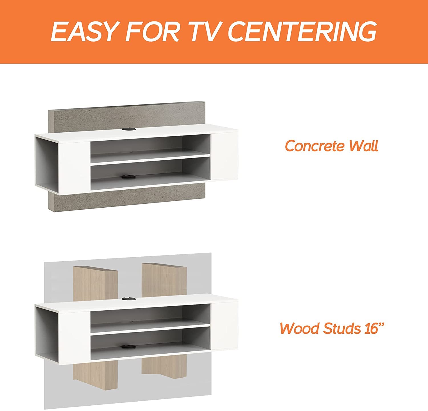 WAMPAT Floating TV Stand with LED Yellow Lights for 32/43/55 inch TVs - Wall Mounted Wooden Media Console with Storage Shelf - Modern TV Cabinet Hutch for Living Room & Bedroom (White) - Perfect for Small Spaces & Home Entertainment Setup