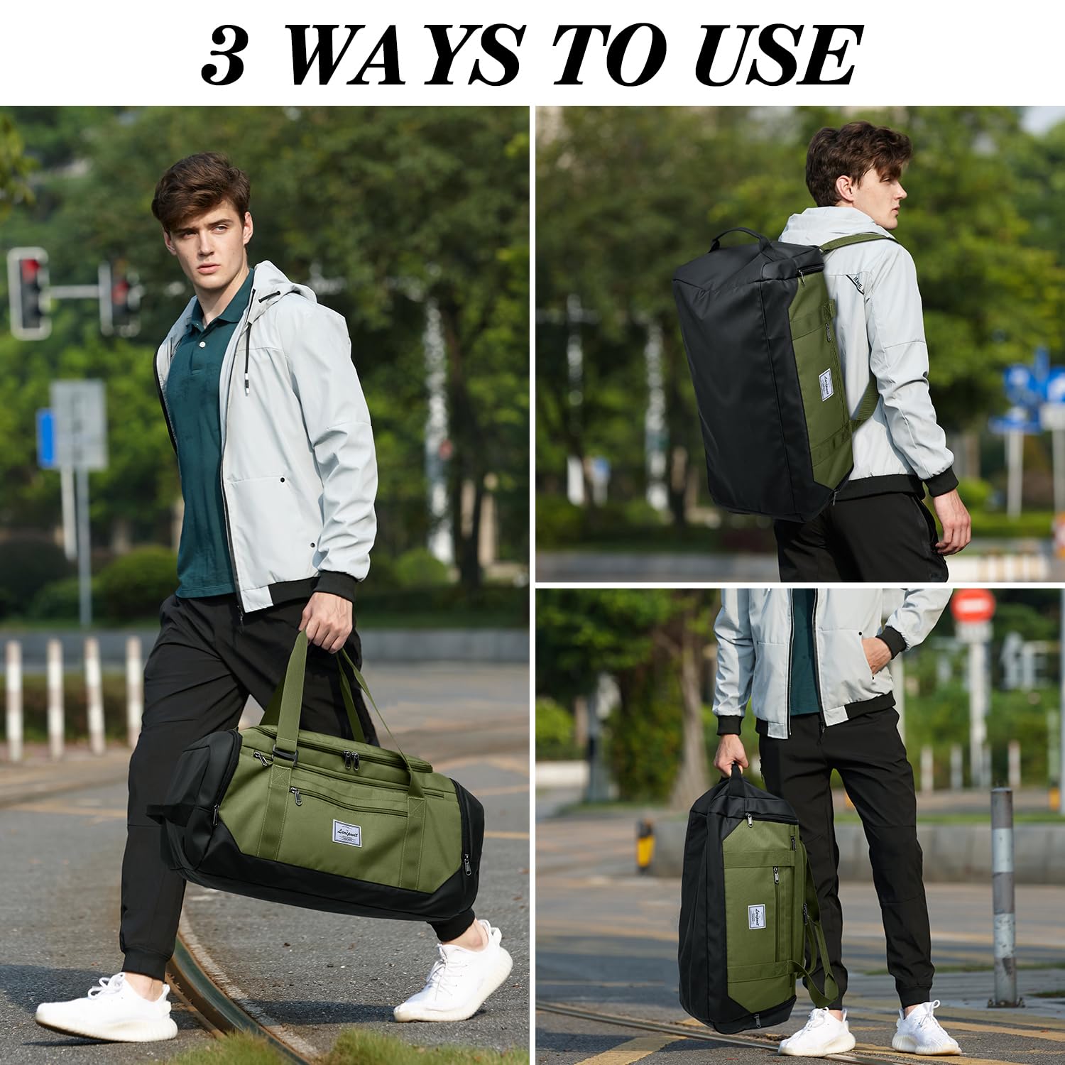 Laripwit 40L Lightweight Gym Bag for Men & Women - Durable Sports Travel Duffel Backpack with Shoe Compartment & Wet Pocket - Perfect for Gym, Workout, Travel & Overnight Trips - Green