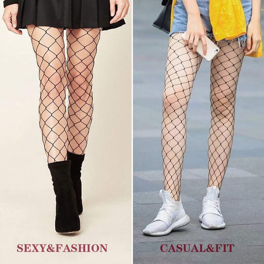 MANZI Women's High Waisted Fishnet Tights - Black Sexy Stockings & Pantyhose for Party, Cosplay, and Night Out