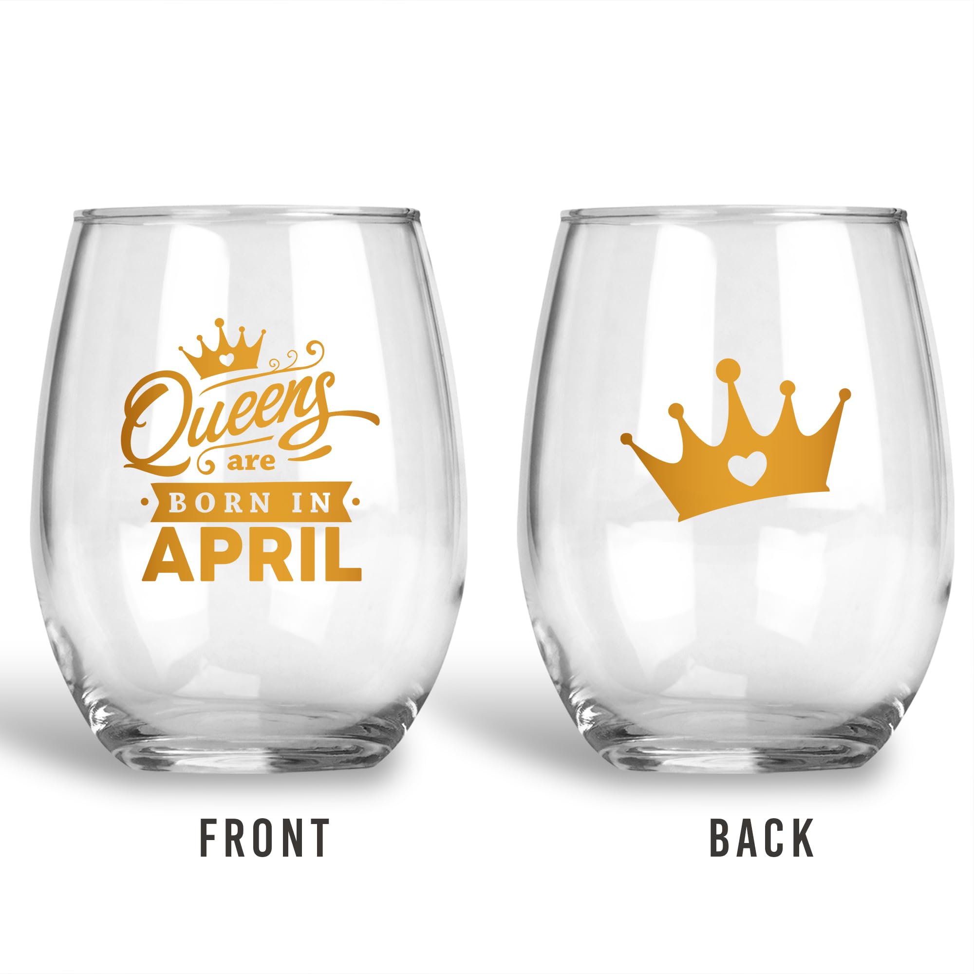 BAD BANANAS Queens Are Born In April - 21 oz Stemless Wine Glass - Zodiac Birthday Gifts for Aries & Taurus Women - Elegant Birthday Present for Mom, Best Friend, Sister & Wife - Perfect for Wine Nights, Birthday Parties & Home Decor