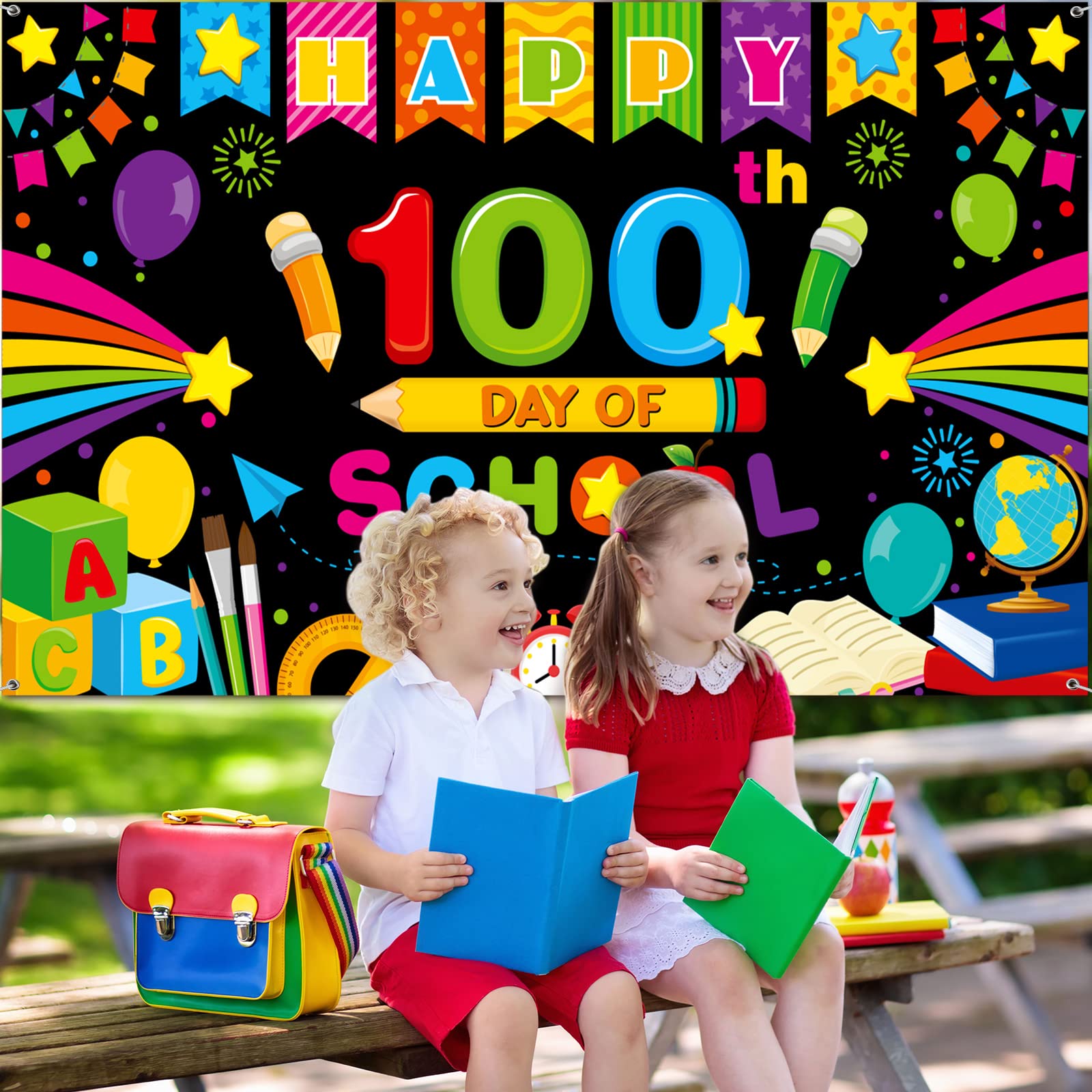 Tiamon 100 Days School Banner - Black Backdrop for Kids Party & Photography