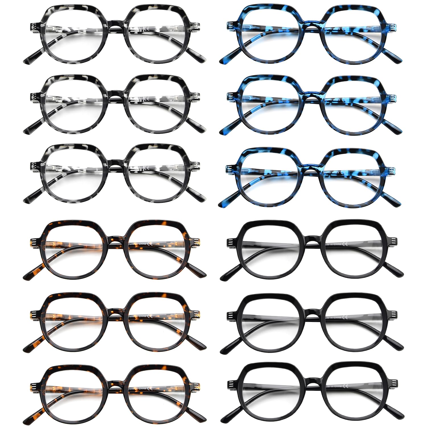 12 Pack Reading Glasses for Women & Men - Comfortable Spring Hinge Readers - Perfect for Reading, Crafting & Computer Use