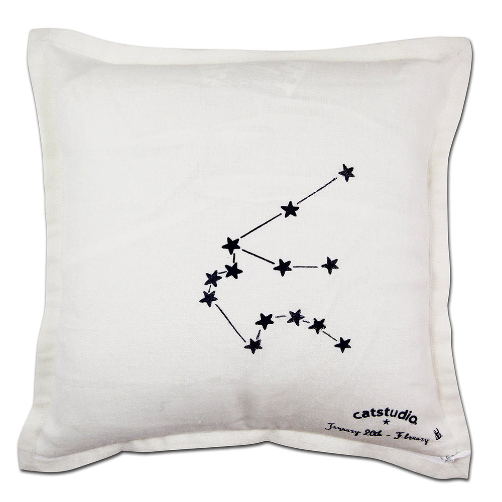 Cat Studio Aquarius Zodiac Sign Hand Embroidered Decorative Throw Pillow - Perfect for Home Decor, Astrology Gifts & Boho Bedroom Accents