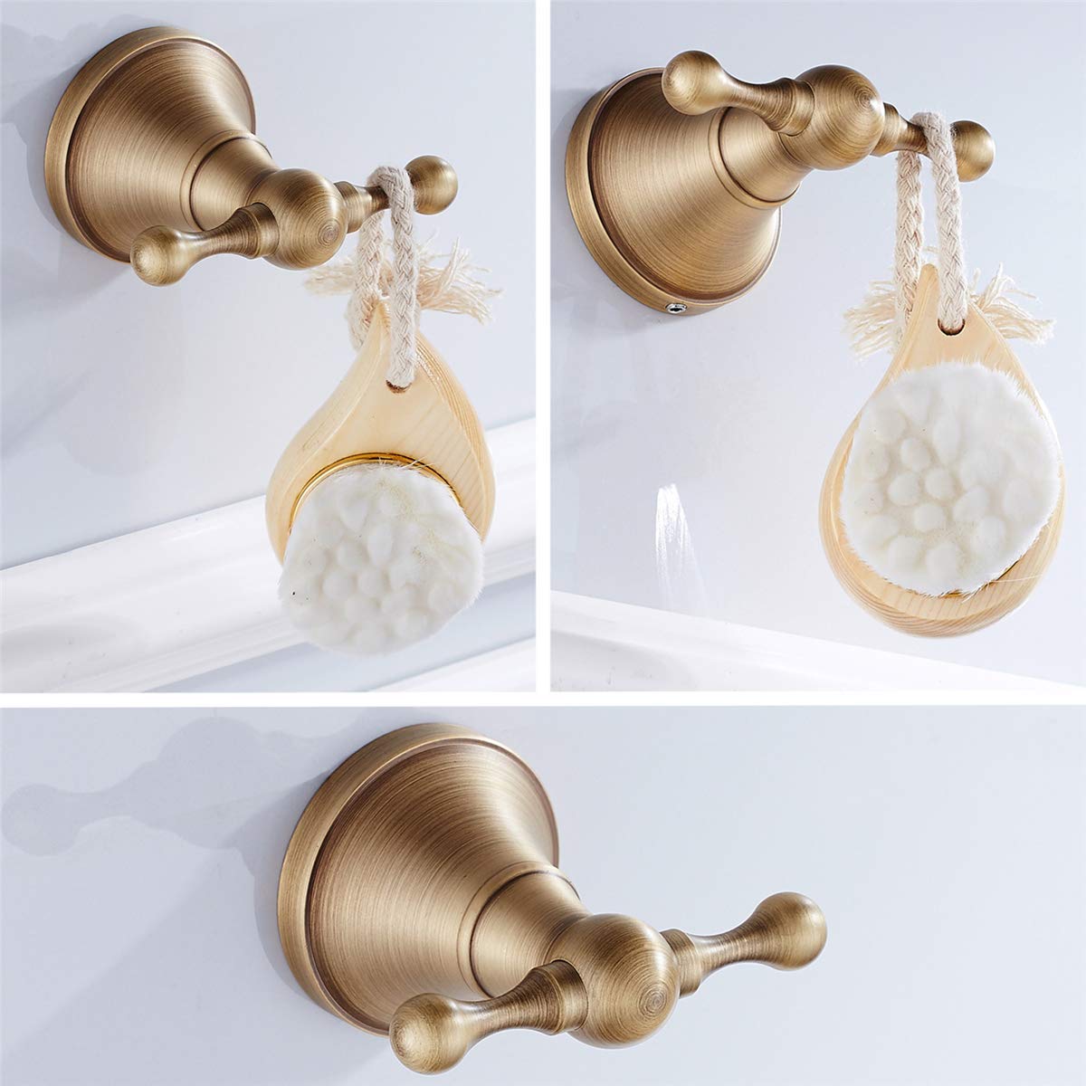 Antique Brass Wall Mounted Toilet Paper Holder & Towel Hook Set - Brushed Bronze Bathroom Accessories for Home Decor and Space Saving Organization