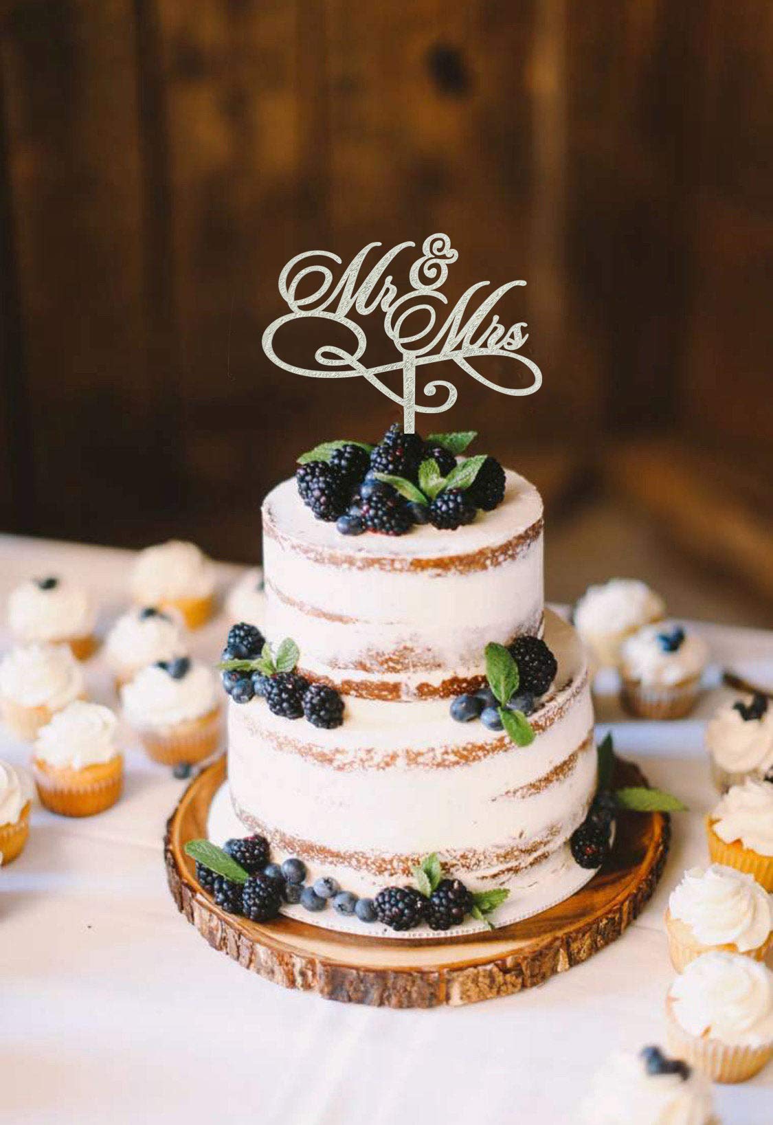 Rustic Mr and Mrs Cake Topper - Bride & Groom Wedding Cake Decorations for Engagement & Anniversary Celebrations | Perfect for Wedding Cakes, Cupcakes, and Dessert Tables