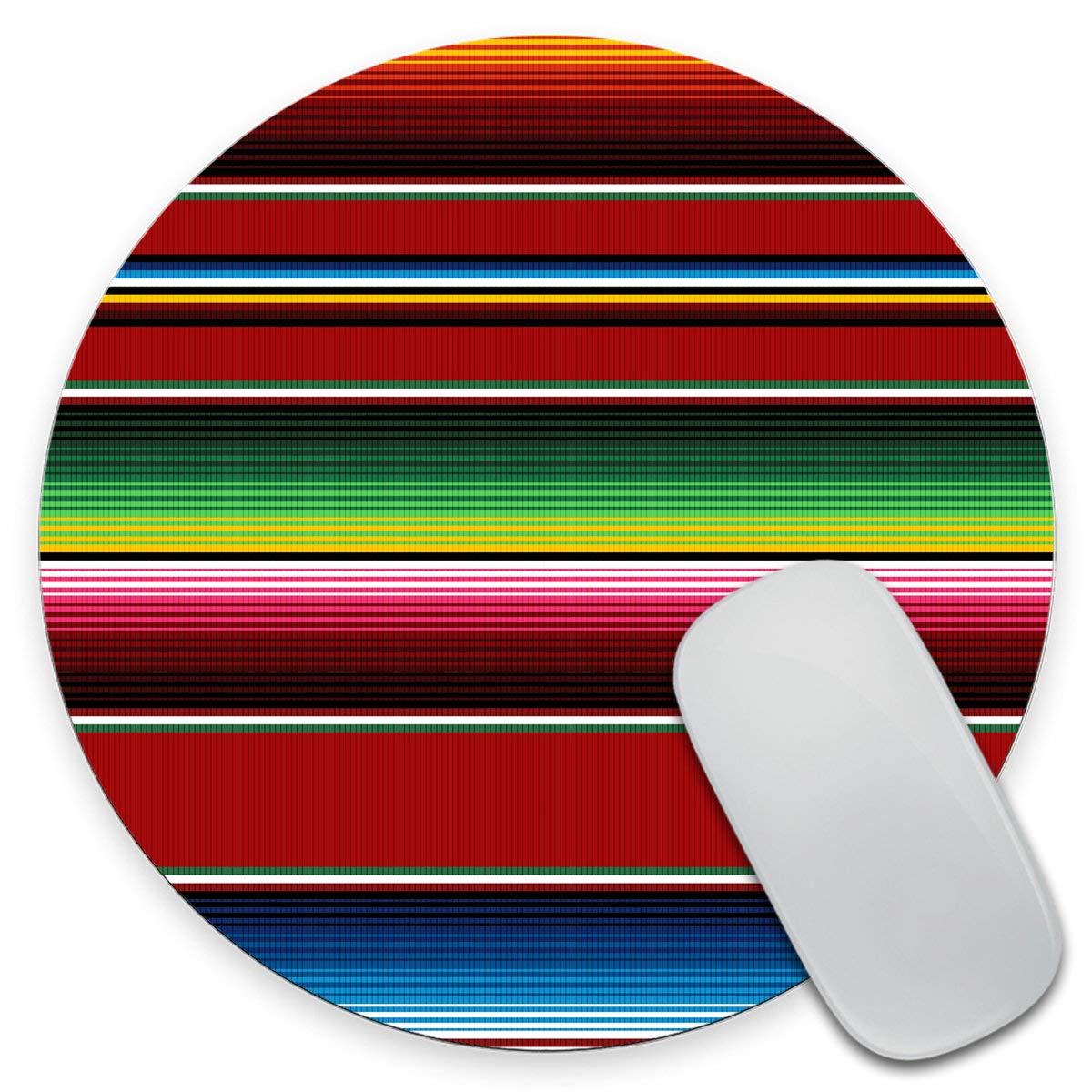 Serape Stripe Mouse Pad - Colorful Mexican Rug Blanket Design, Non-Slip Round Mousepad 7.9 x 7.9 x 0.12 Inch for Office & Gaming Desk