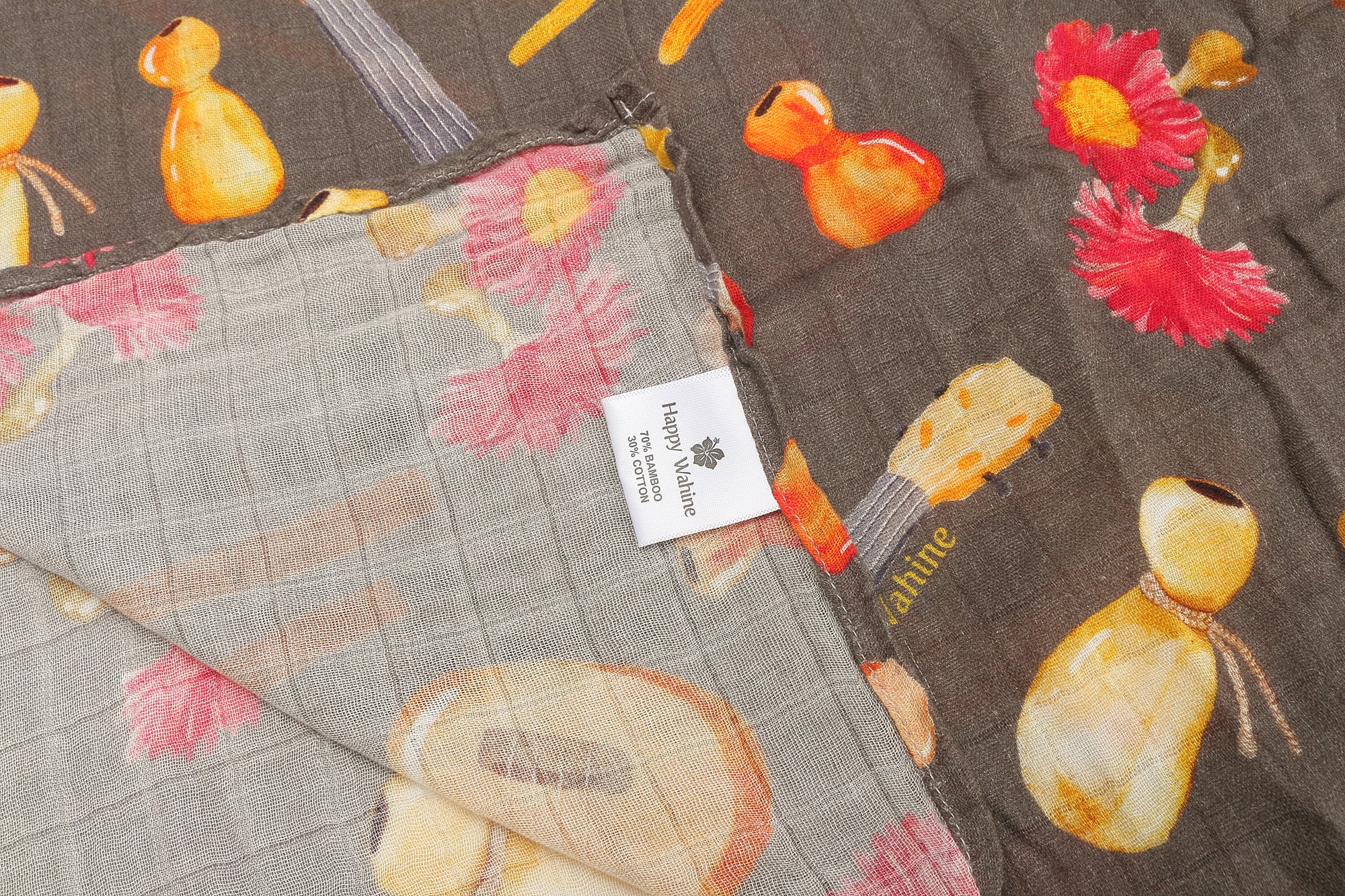 Soft Baby Muslin Swaddle Blanket with Hawaiian Music Instrument Print - Lightweight & Breathable for Newborns - Perfect for Swaddling, Nursing, and Stroller Use