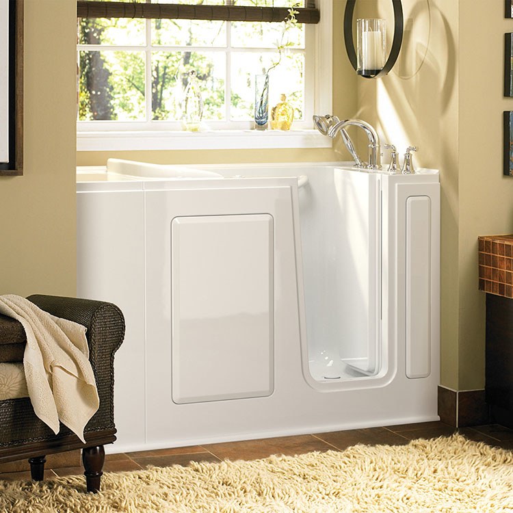2848 Series 28W x 48L Gelcoat Walk-In Soaking Bathtub with Right Hand Drain & Faucet - Perfect for Small Bathrooms & Spa-Like Relaxation at Home