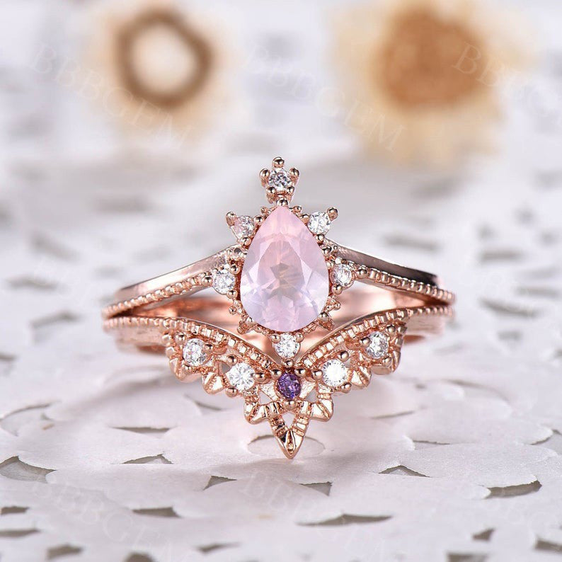 Vintage Rose Quartz Engagement Ring 0.8 Carat Curved Milgrain Wedding Band - Elegant Pink Gemstone Jewelry for Women, Romantic Proposal Gift, Anniversary Present, Bridal Accessory - Perfect for Weddings, Date Nights & Special Occasions