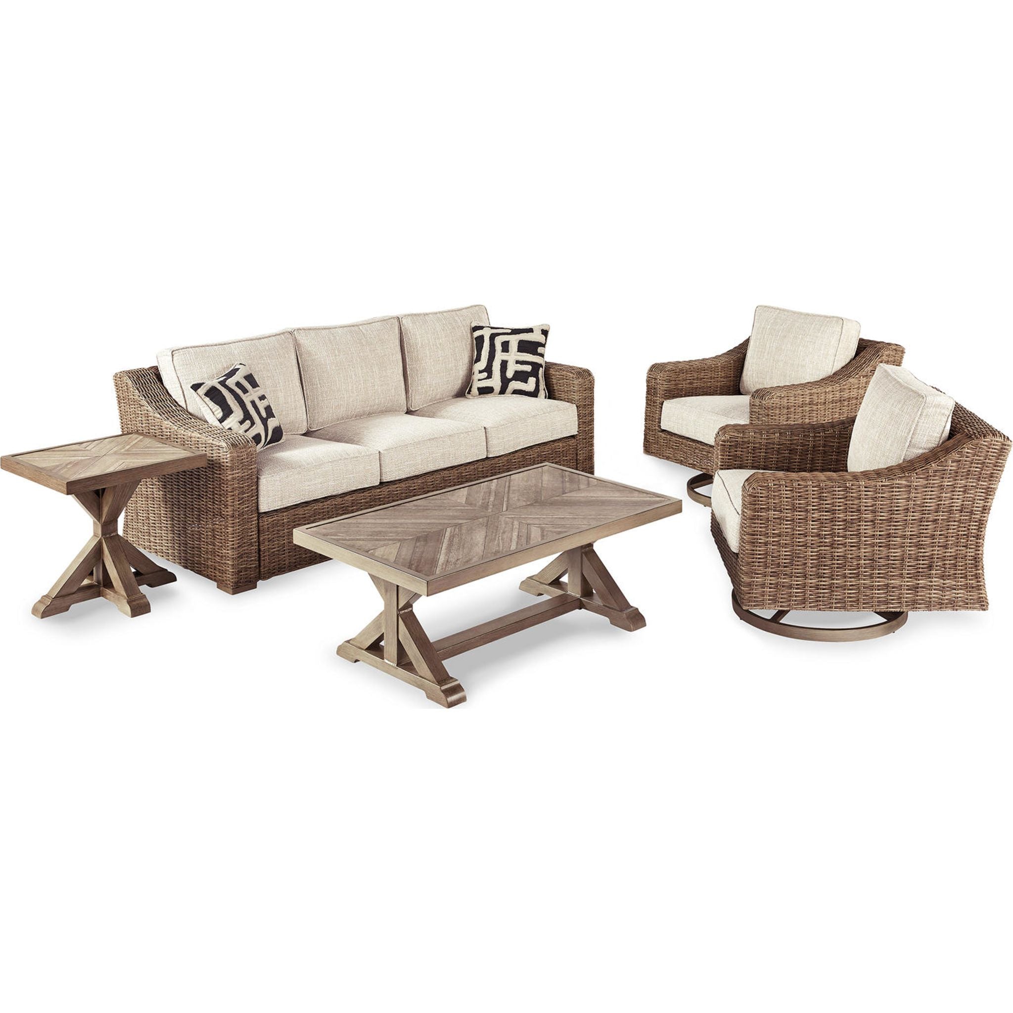 Beachcroft 5-Piece Outdoor Patio Furniture Set - Waterproof Wicker Rattan Sofa Sectional with Beige Cushions for Backyard, Poolside & Garden Relaxation