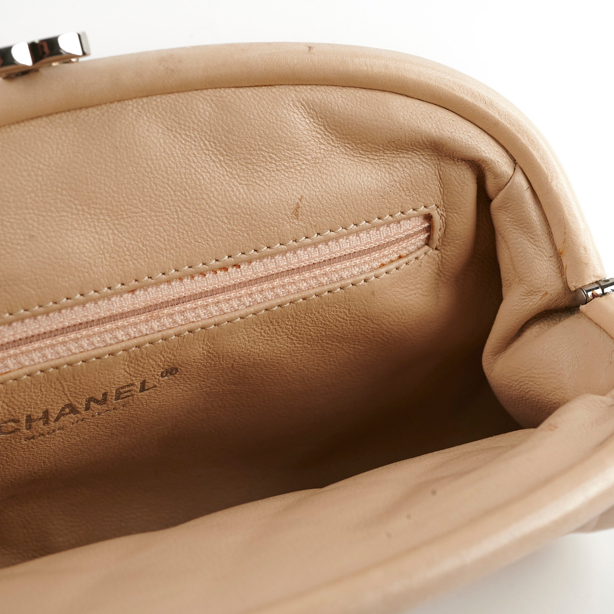 Chanel Mademoiselle Kiss Lock Timeless Clutch Bag in Beige - Elegant Evening Bag for Women, Perfect for Parties, Weddings & Special Occasions