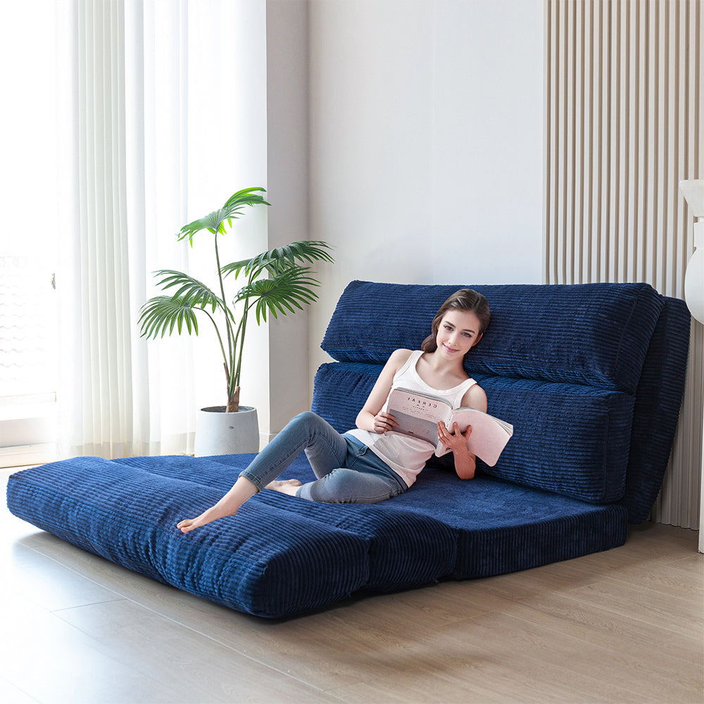 MAXYOYO Folding Sofa Bed - Extra Wide Corduroy Floor Mattress in Navy Blue | Convertible Sleeper for Small Spaces, Guest Room & Dorm | Comfortable Lounge Sofa for Living Room, Bedroom & Apartment