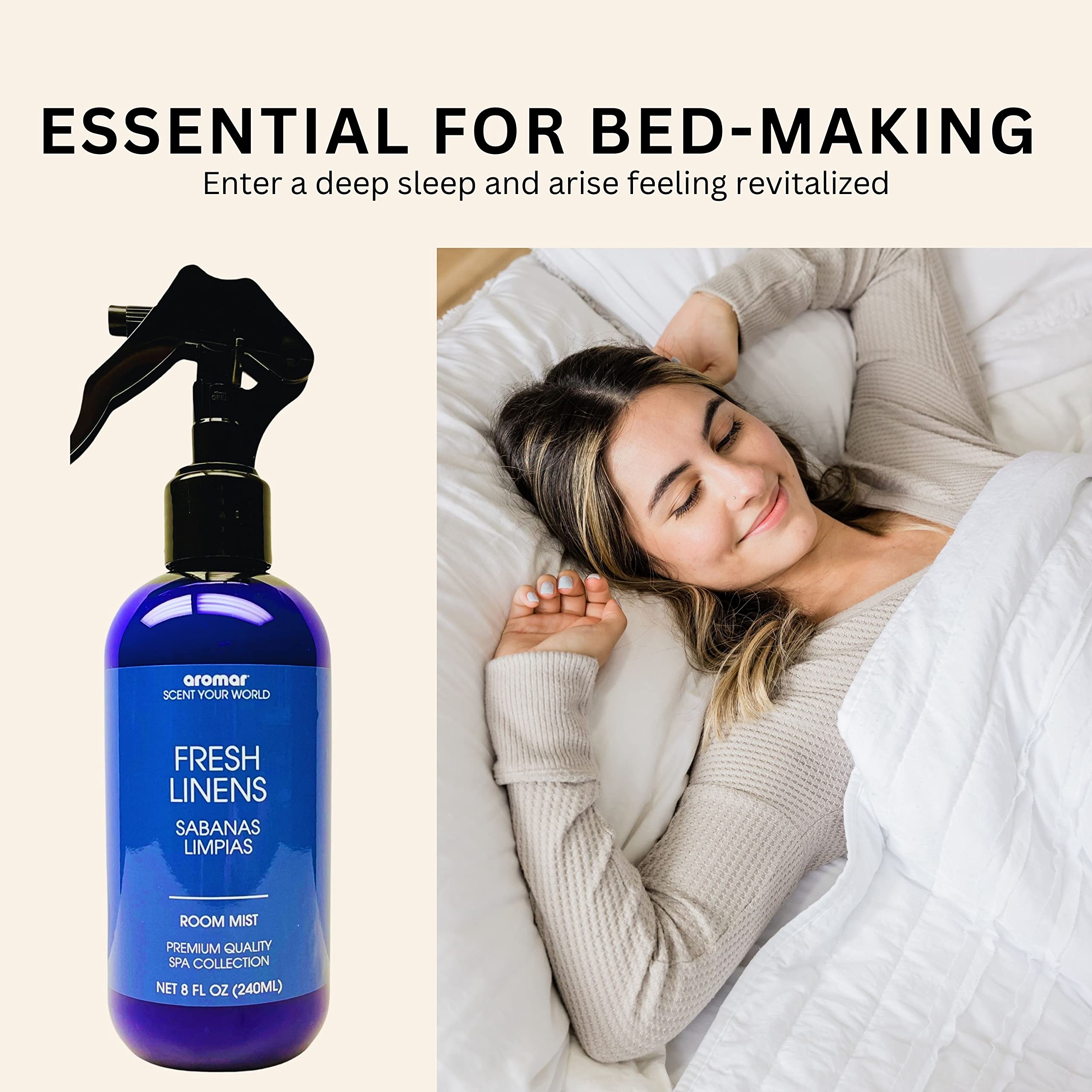 Aromar Essential Room Mist & Fabric Spray - Natural Aromatherapy Air Freshener for Home, Bedroom & Clothes | 8oz Fresh Linen Scent | Eliminates Odors & Refreshes Spaces Instantly
