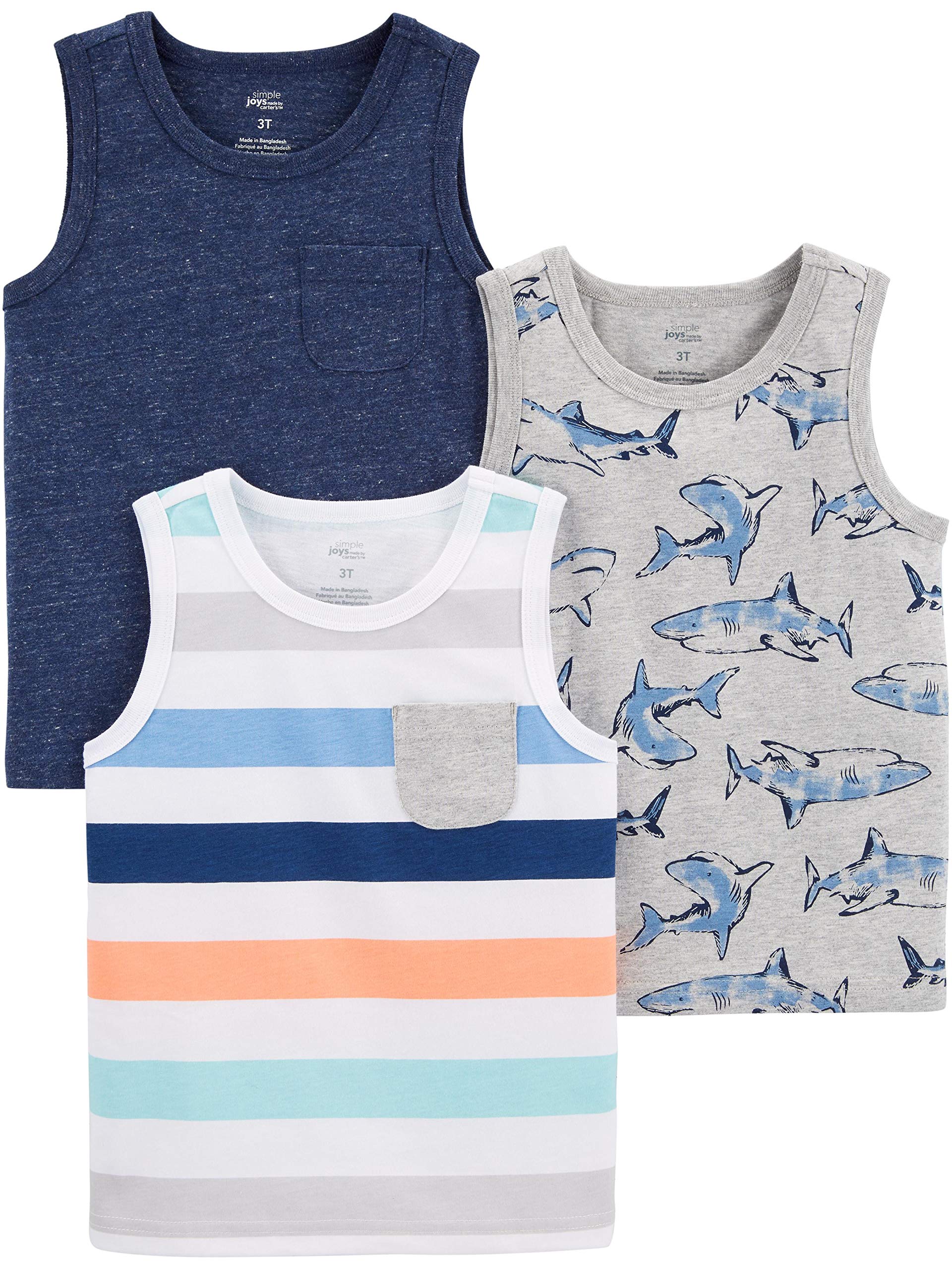 Carter's Baby Boys' 3-Pack Muscle Tank Tops - Soft Cotton Sleeveless Shirts for Toddlers | Perfect for Summer Play, Beach Outings & Casual Wear