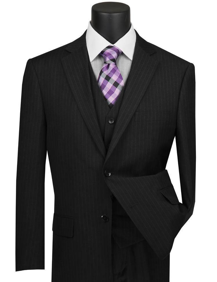 Classic Fit Tone on Tone Pinstripe Men's Suit in Black - Perfect for Business Meetings, Weddings & Formal Events