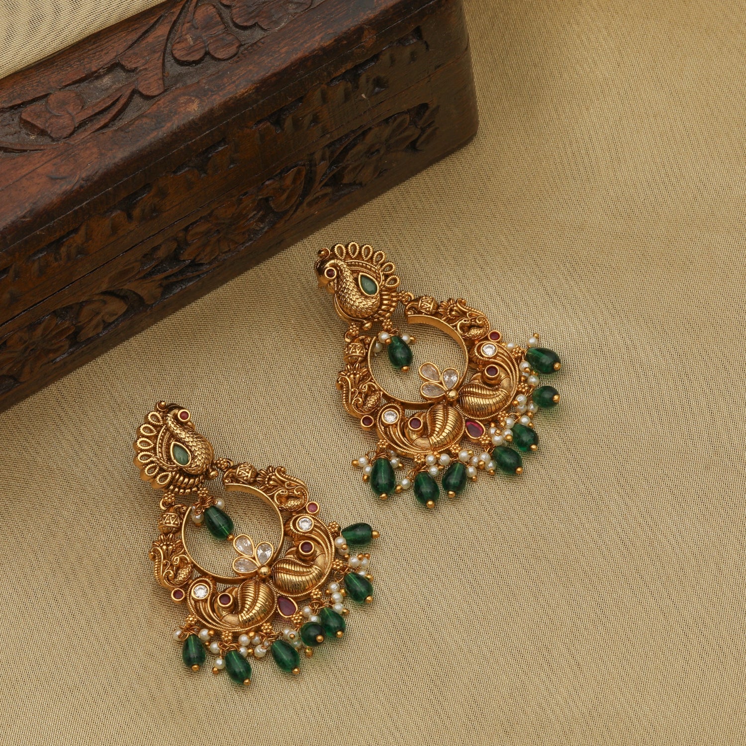 Exquisite Mayurika Antique Chandbali Earrings | Traditional Indian Jewelry | Handcrafted Ethnic Dangle Earrings for Women | Perfect for Weddings, Festivals & Cultural Events