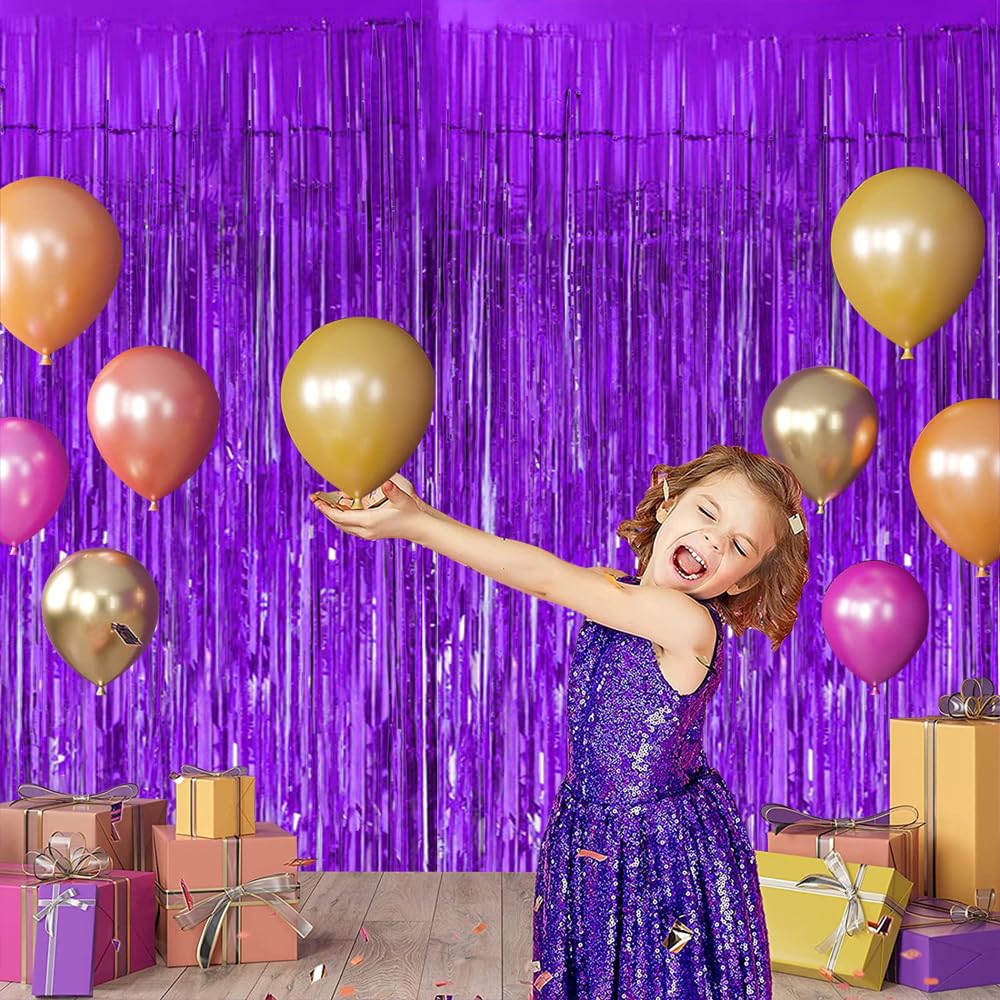 2 Pcs Light Purple Violet Tinsel Door Curtains - 3.28 ft x 6.56 ft Foil Fringe Streamers for Party Backdrop, Birthday, Halloween, Wedding Decorations - Perfect for Doorways, Photo Booths & Event Backgrounds