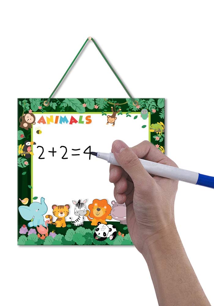 2 in 1 Animal Jungle Theme Whiteboard with Crossword Puzzle & Dry Erase Markers | Fun Learning & Classroom Decor for Kids | Perfect for Birthday Gifts, School Activities & Home Education