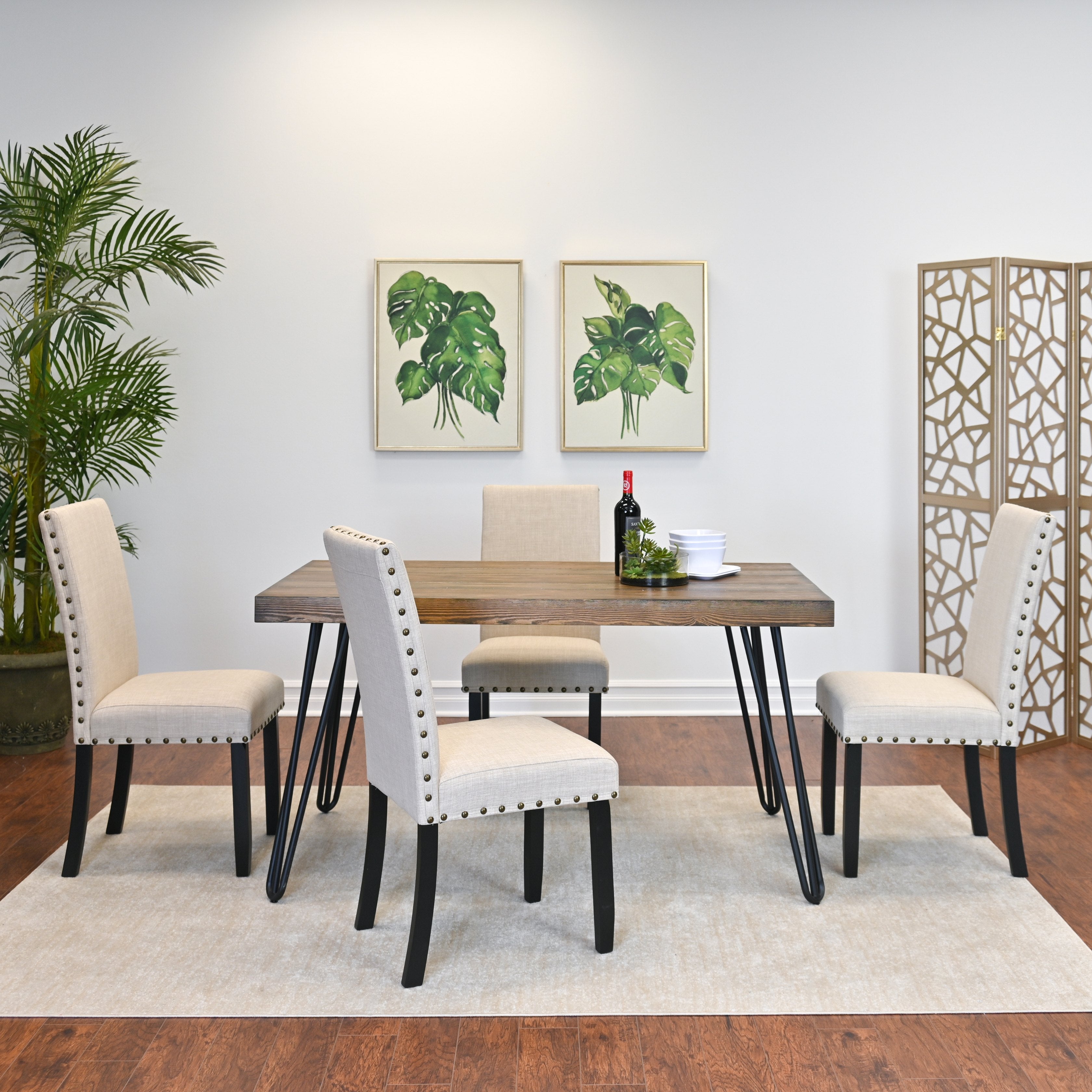 Roundhill Furniture Amisos 5-Piece Dining Set with Hairpin Leg Table and 4 Chairs - Modern Kitchen & Dining Room Furniture for Small Spaces