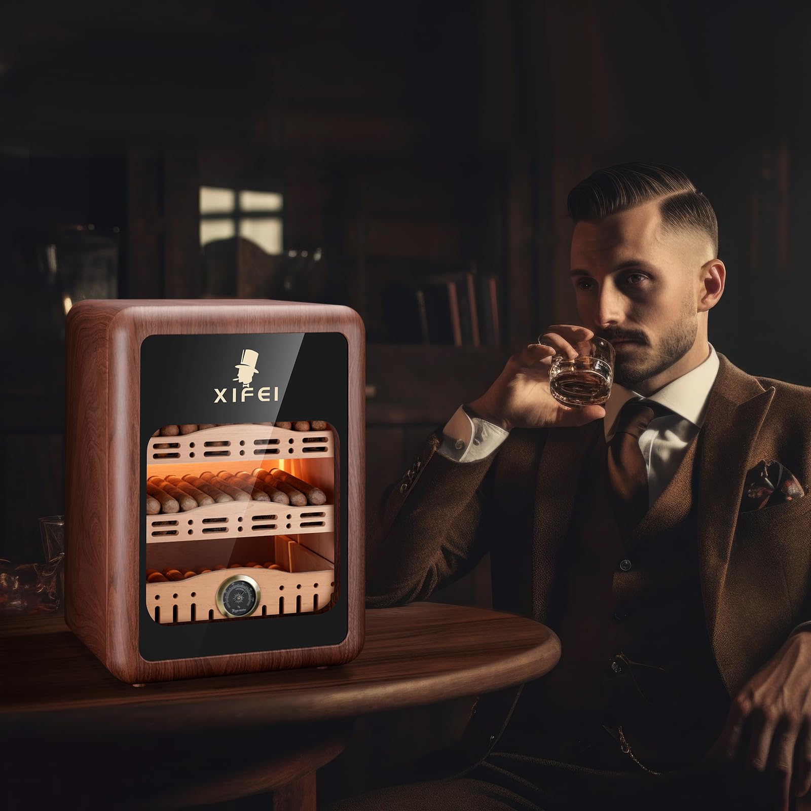 Premium XIFEI Cigar Humidor Cabinet - 150 Cigar Capacity with Spanish Cedar Wood Shelves, LED Lighting, Built-in Hygrometer & Humidifier - Perfect Gift for Men, Christmas, Father's Day - Ideal for Home, Office, or Cigar Lounge Storage