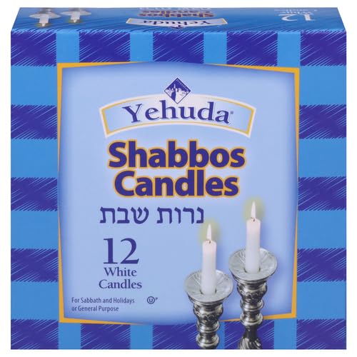 Premium Yehuda Shabbat Candles - 12 Elegant White Wax Candles for Shabbos, Fits All Standard Candlesticks | Perfect for Friday Night Dinner, Jewish Holidays & Home Blessings