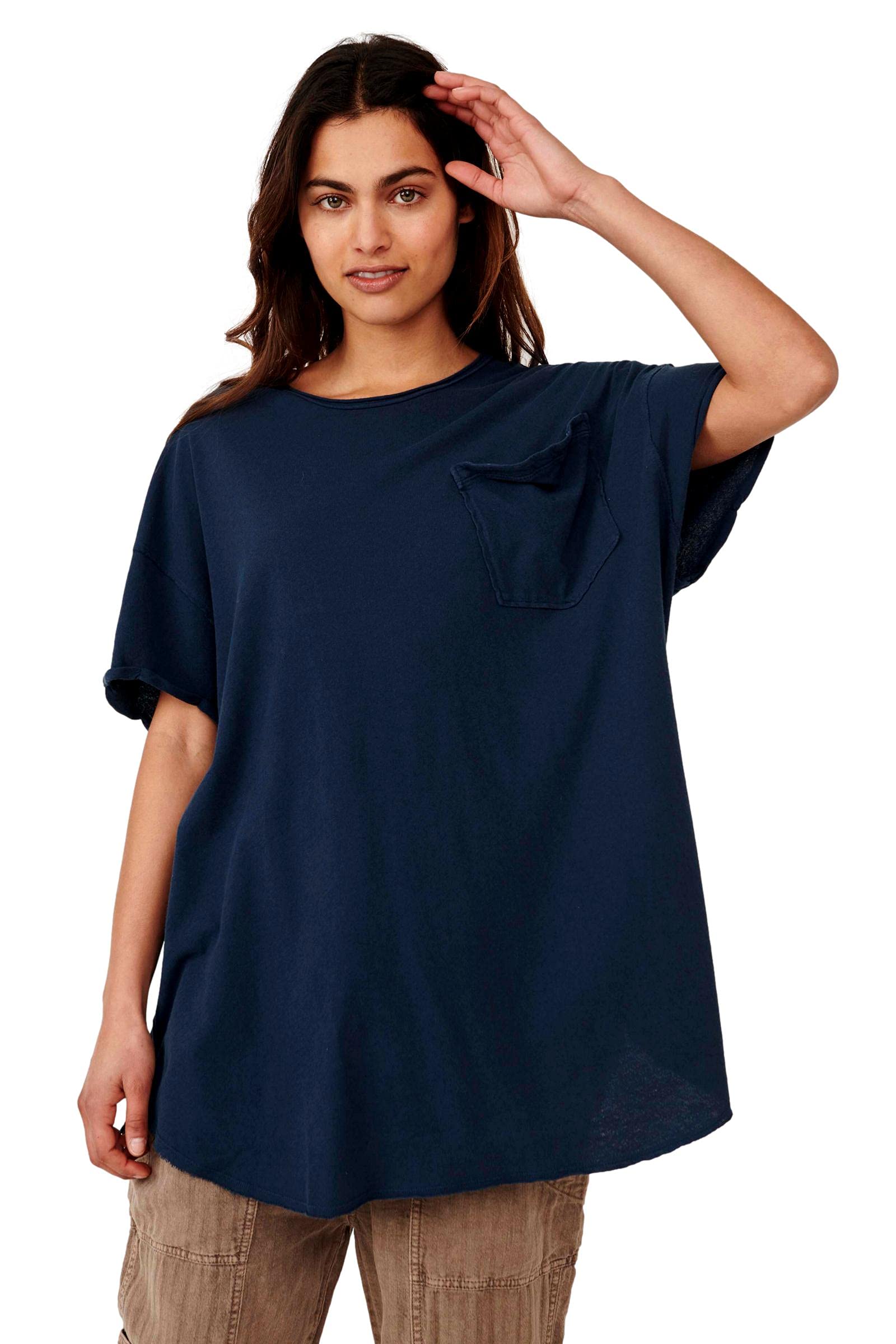 Free People Take It Easy Relaxed Fit T-Shirt for Women | Soft Cotton Casual Tee in Obsidian Black | Size Medium (8-10) | Perfect for Everyday Wear, Weekend Outings & Layering