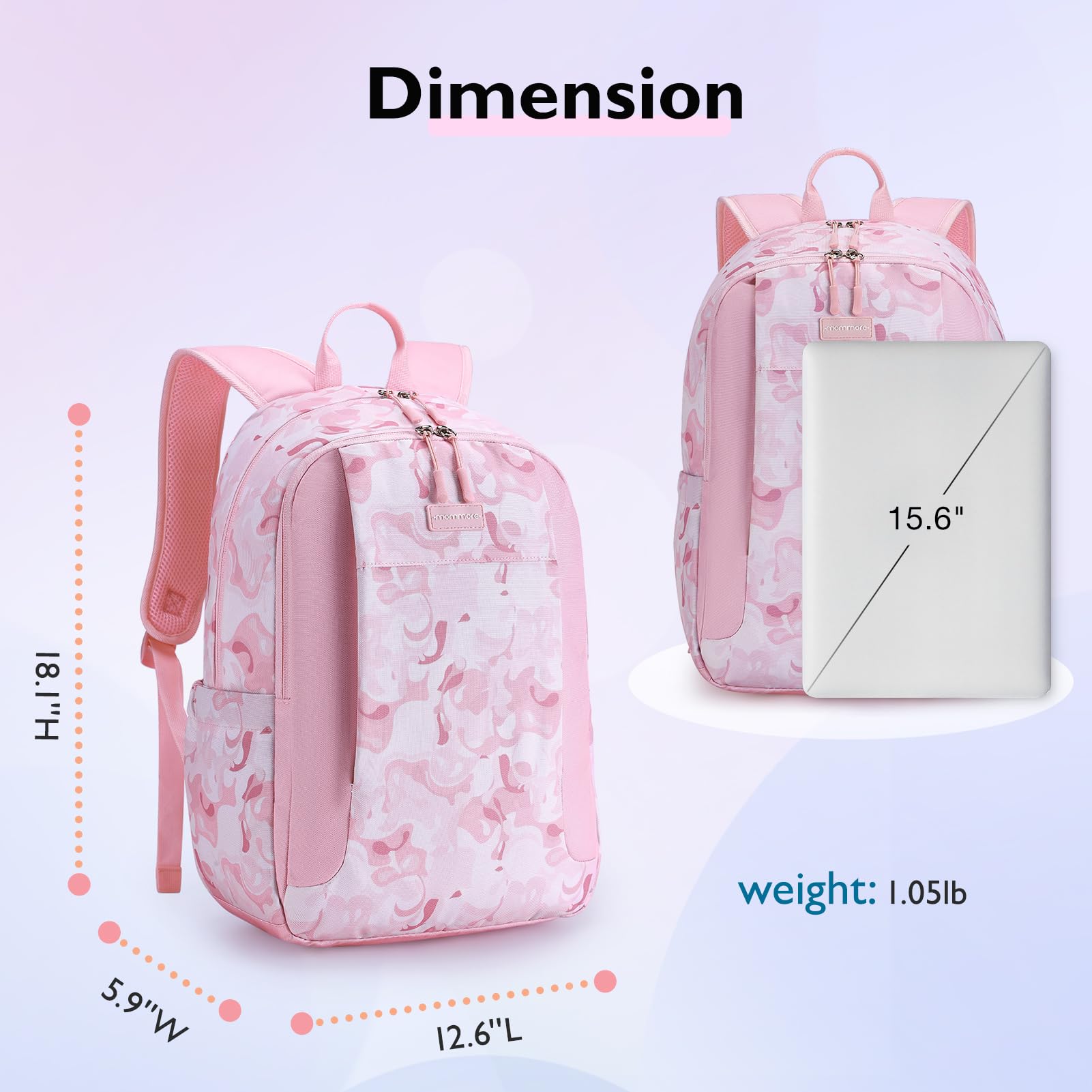 Mommore Lightweight Water-Resistant School Backpack for Girls & Boys - Durable Bookbag for Elementary Students - Perfect for School, Travel & Daily Use