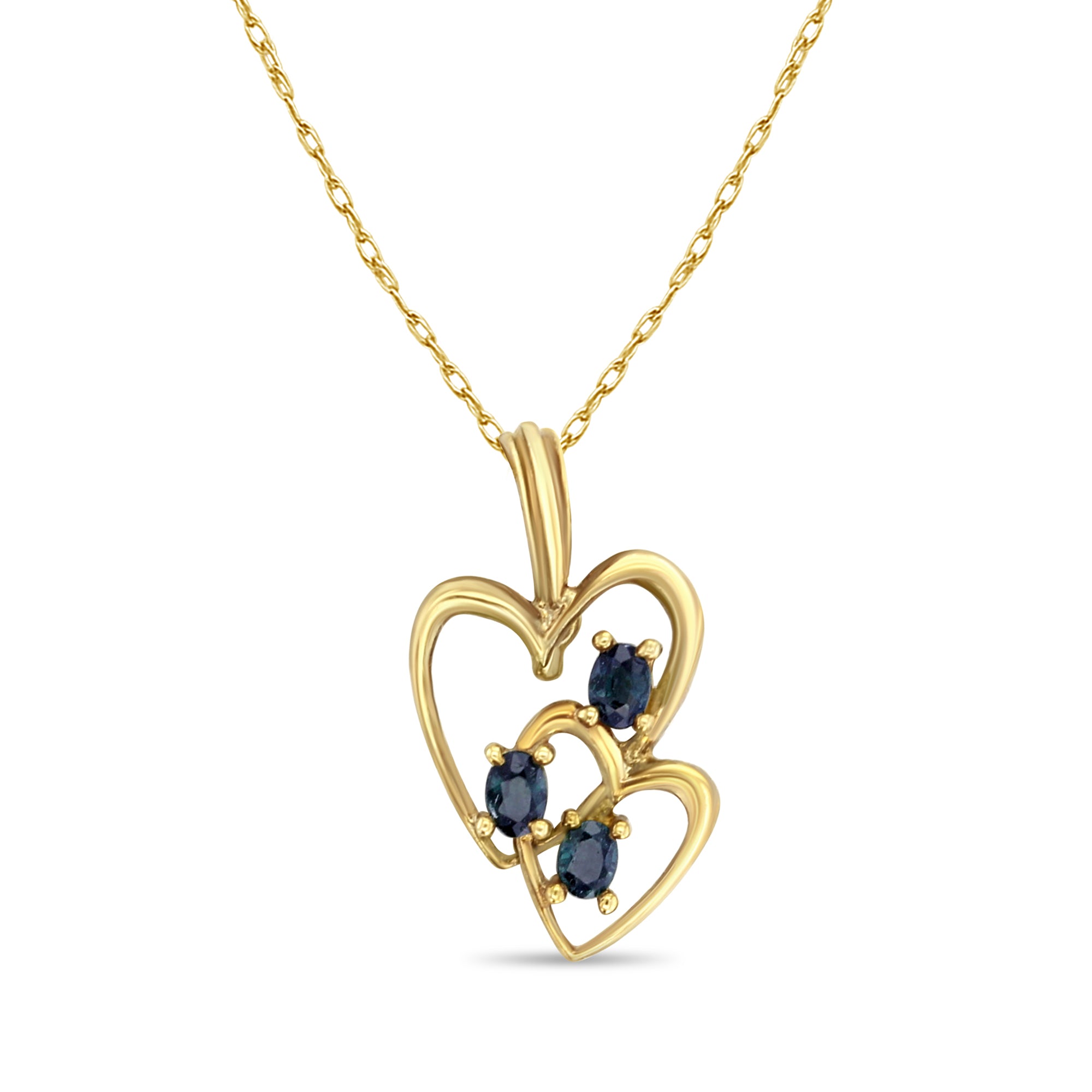 Double Heart Sapphire Gold Necklace for Women - 14K Solid Gold Pendant with Genuine Sapphire Stones - Perfect Gift for Anniversary, Valentine's Day & Special Occasions